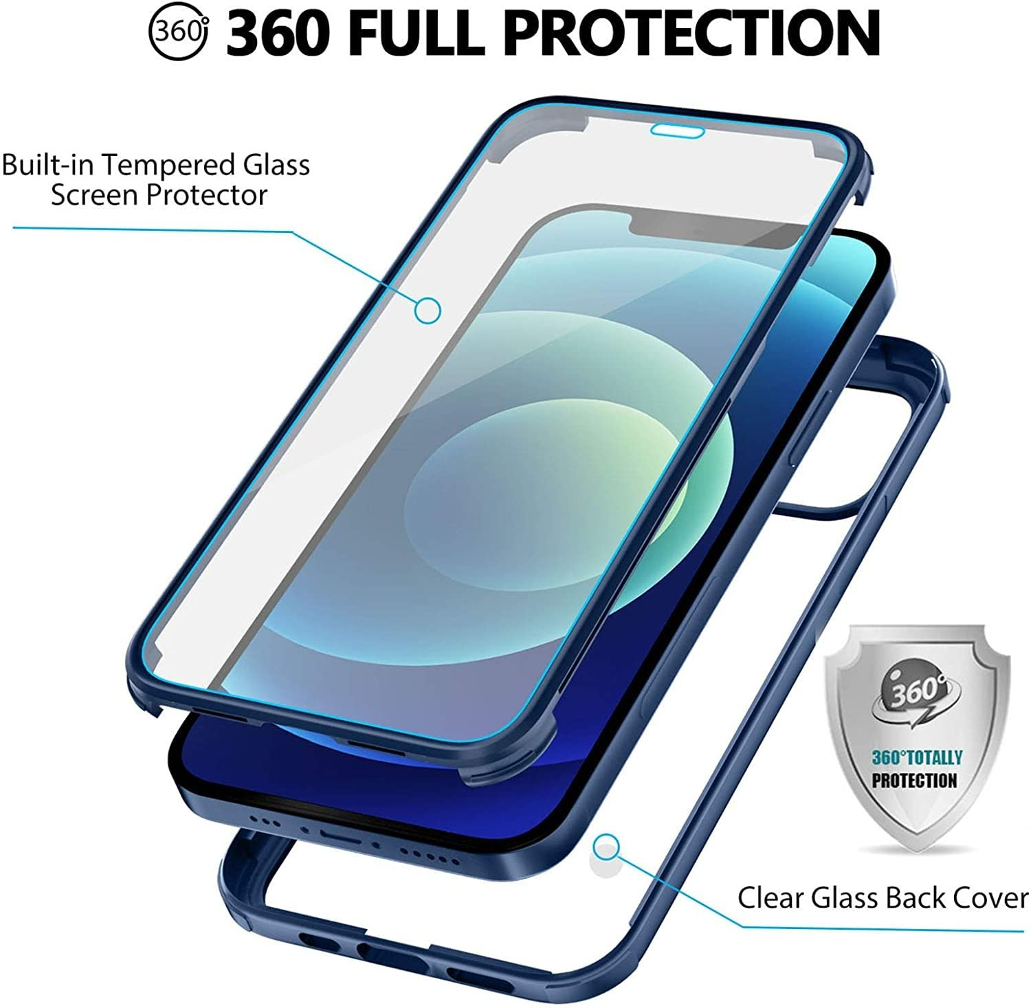 Leedia Custodia Protettiva Compatibile con iPhone 12 mini Custodia Protezione dello Schermo Incorporata 360 Grado Completo Antiurto Trasparente Cover Protettiva Sottile per iPhone 12 mini Blu
