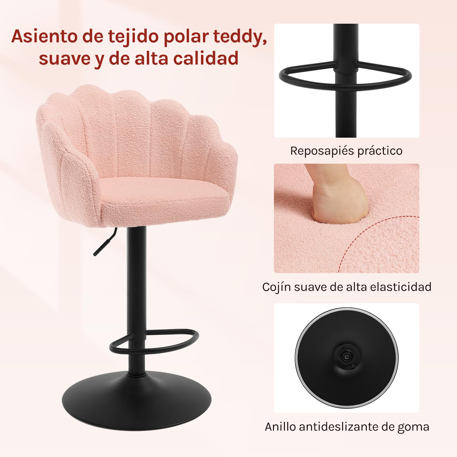 WOLTU Taburetes de Bar Giratorio con Respaldo, Rosa