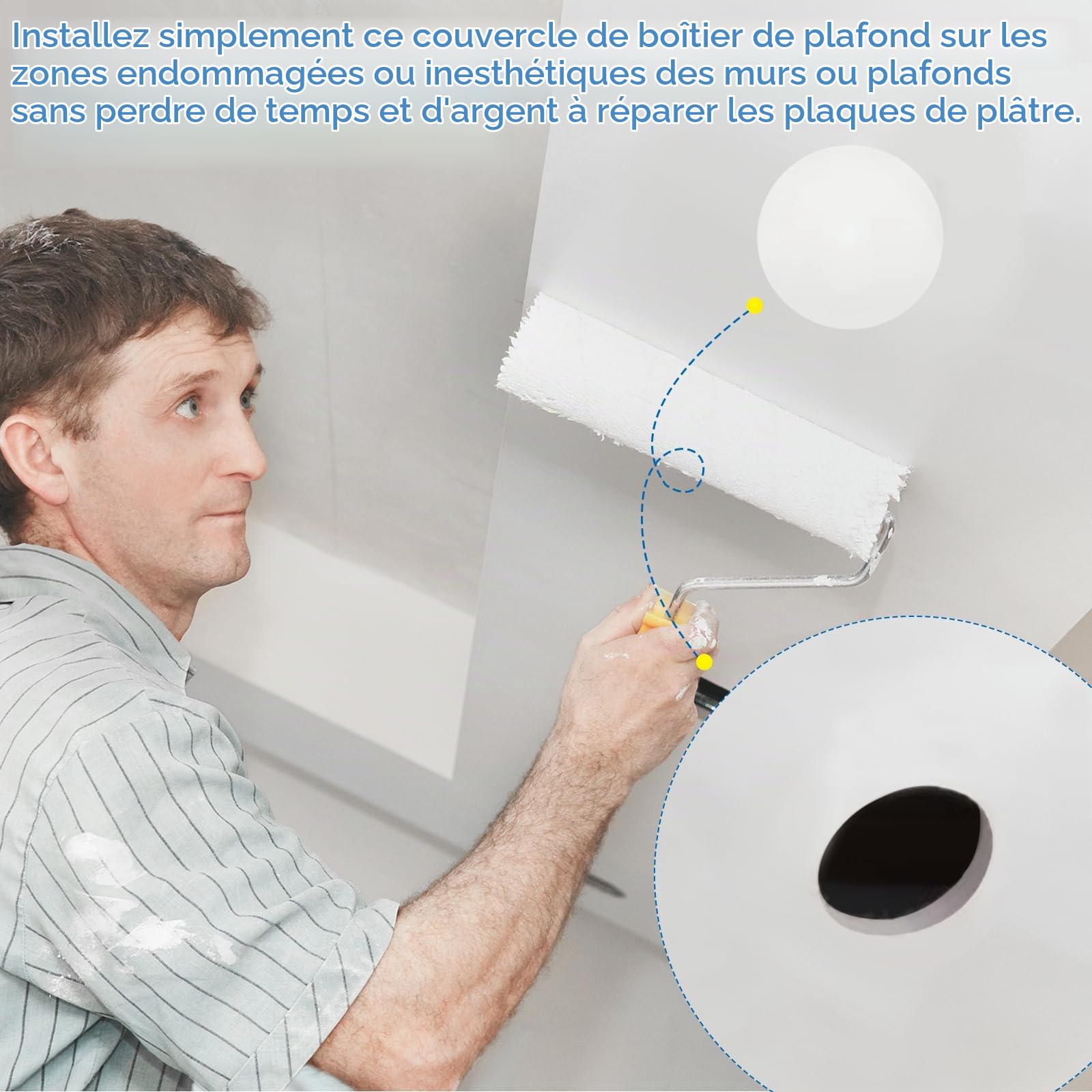 PATIKIL Plaque couverture plafond en métal, 4 pièces Garniture lumière encastrée Fixation murale Capuchon trou projecteur avec clips à ressort Convient pour 2,2 à 2,8 pouces, Blanc mat