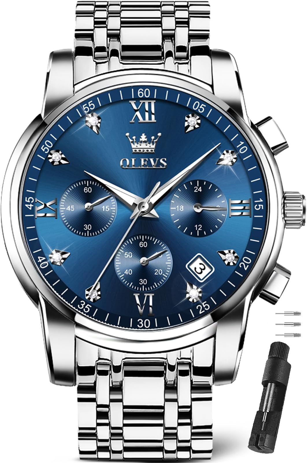 Watch for Men Diamond Business Quartz Stainless Steel Waterproof Luminous Date Wrist Watch