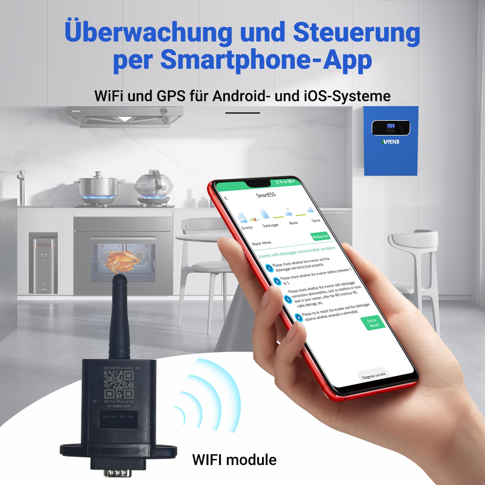 11KW Inverter ibrido 48V, 2 Ingressi FV, Funziona Senza Batteria, Inverter a Onda Sinusoidale Pura (WiFi/BMS), FV 60-500VDC, In Grado Di Immettere Energia In Rete, Con Modulo WiFi