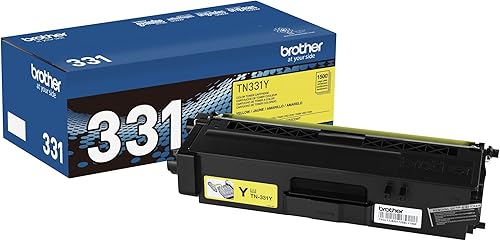 Brother Genuine marca nombre, TN331Y OEM Yellow Toner Cartridge (1.5K YLD) para impresoras HL-L8250CDN, HL-L8350CDW, HL-L8350CDWT, MFC-L8600CDW,