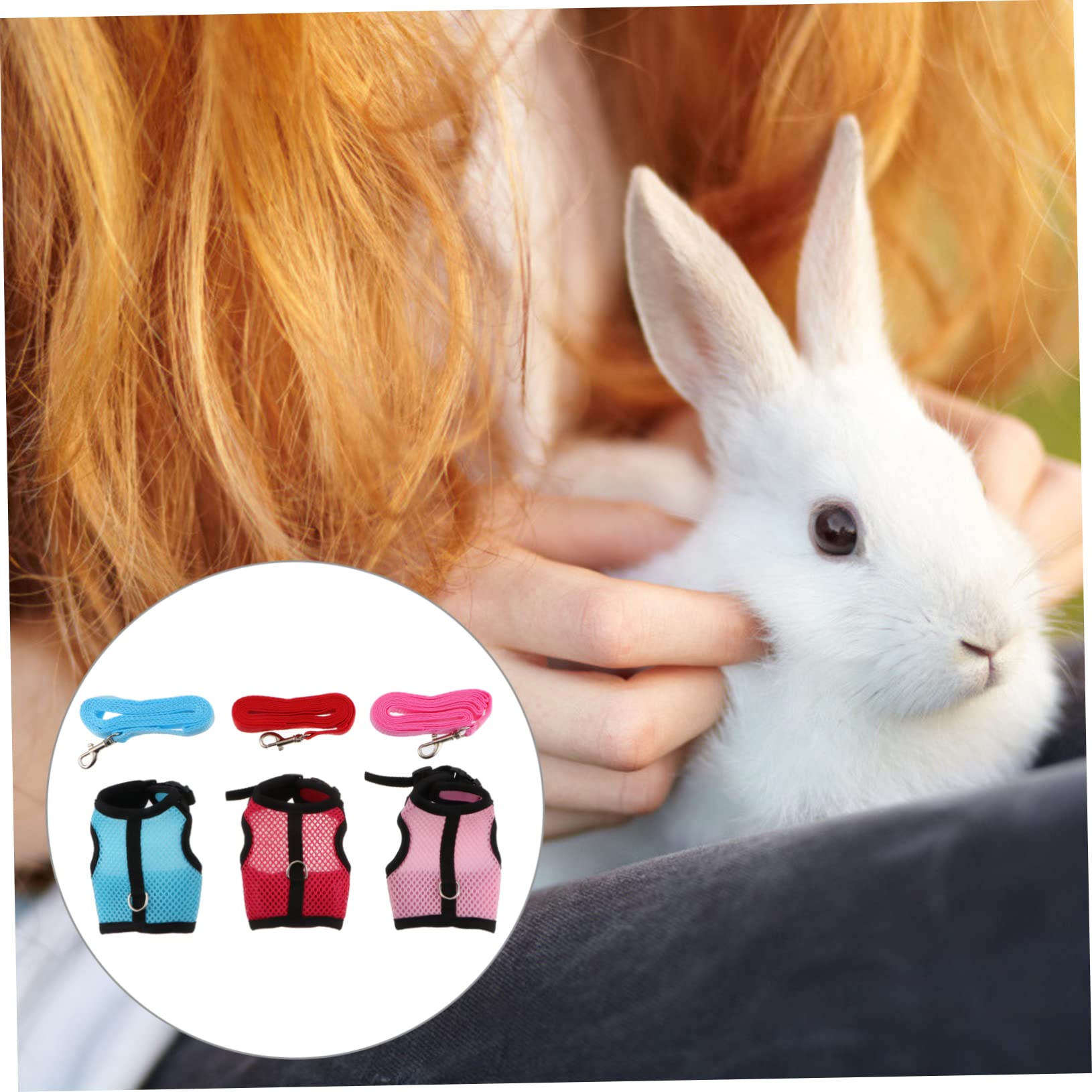 POPETPOP 3pezzi Pettorina e Guinzaglio Per Piccoli Animali Set Di Rete Traspirante Per Conigli Furetti e Ratti Colori Vivaci Per Passeggiate Quotidiane e Feste