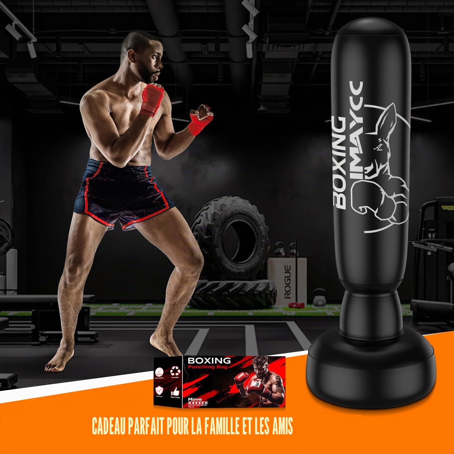 Sac de frappe debout pour adultes et adolescents, amélioré, 180 cm, en PVC, sac de frappe pour débutants (hommes et femmes), sac de punching pour sac de kickboxing pour Muay Thai, MMA, entraînement de