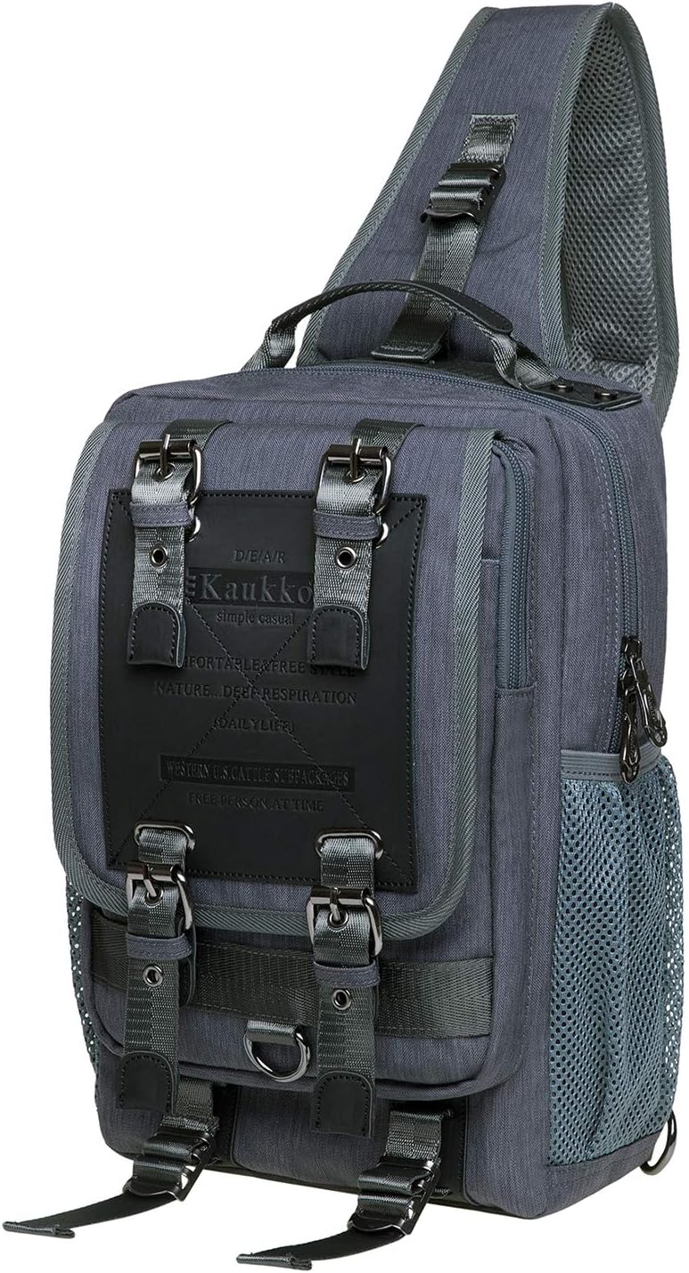 KAUKKO Canvas Messenger Bag Cross Body Shoulder Sling Backpack Travel Hiking Chest Bag