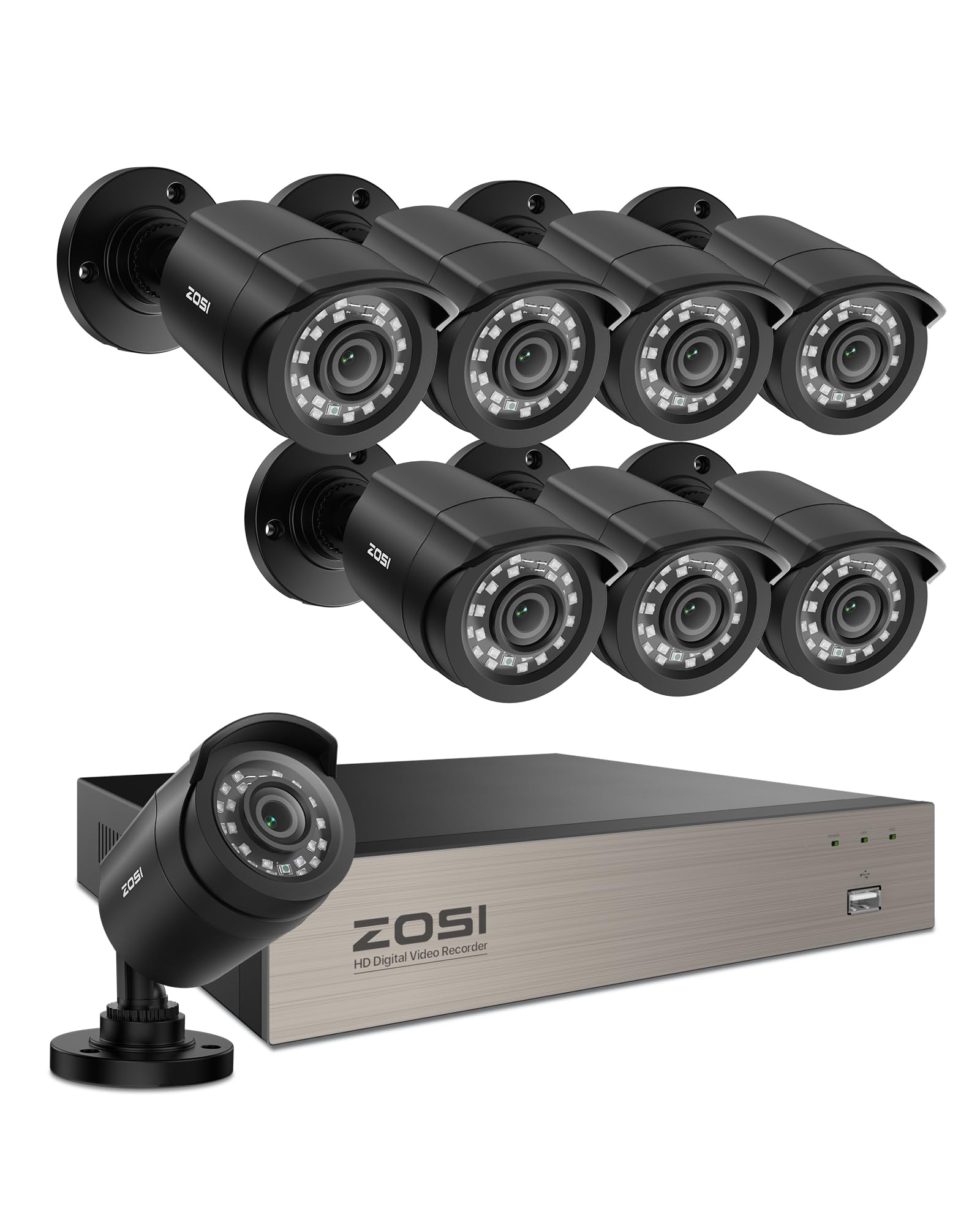 ZOSI 3K Lite 8CH Home Security Camera System Outdoor Indoor,AI Human/Vehicle Detection,Night Vision,H.265+ 5MP Lite 8 Channel CCTV DVR,8pcs 1080P 1920TVL Surveillance Bullet Cameras (No Hard Drive) Wired-8CH+8Cam+No HDD