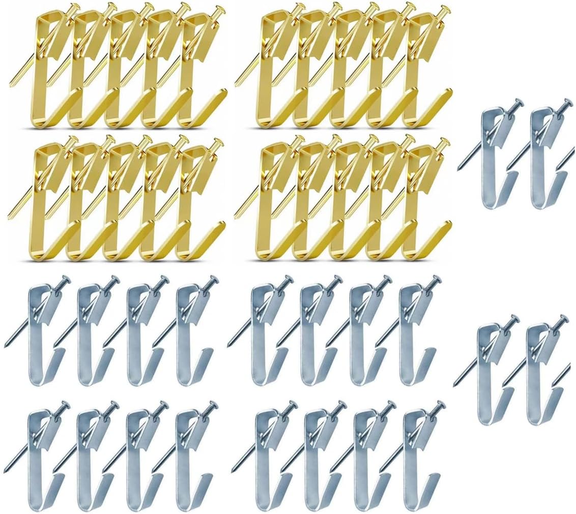 80pcs Picture Hangers, Picture Hooks for Hanging Pictures, 30Lb Frame Hooks Painting Hangers Hooks Set with Nails, on Drywall, Wooden Wall Photo Frame, Mirror, Canvas, Wall Art (Gold+Silver)