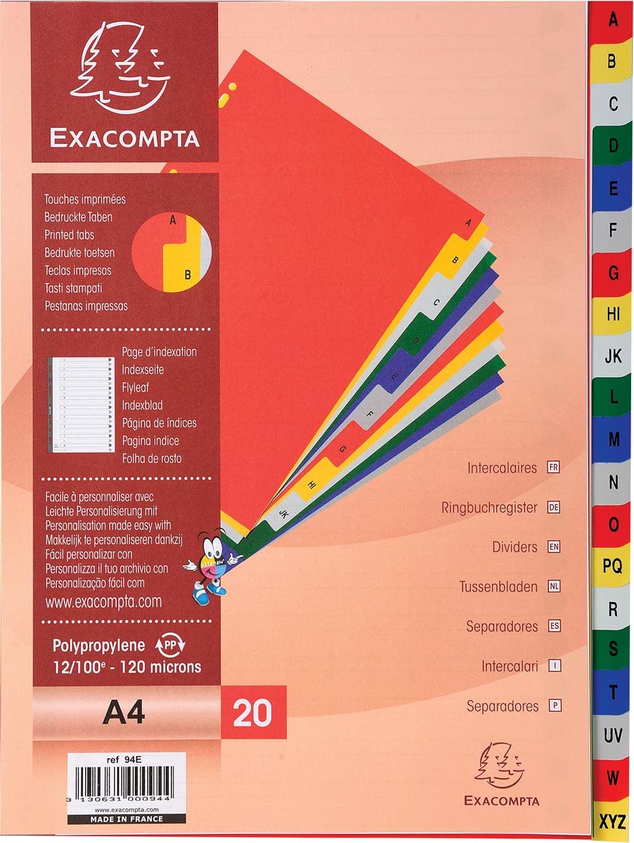 Exacompta Register A-Z farbig PP 20 Taben A4…