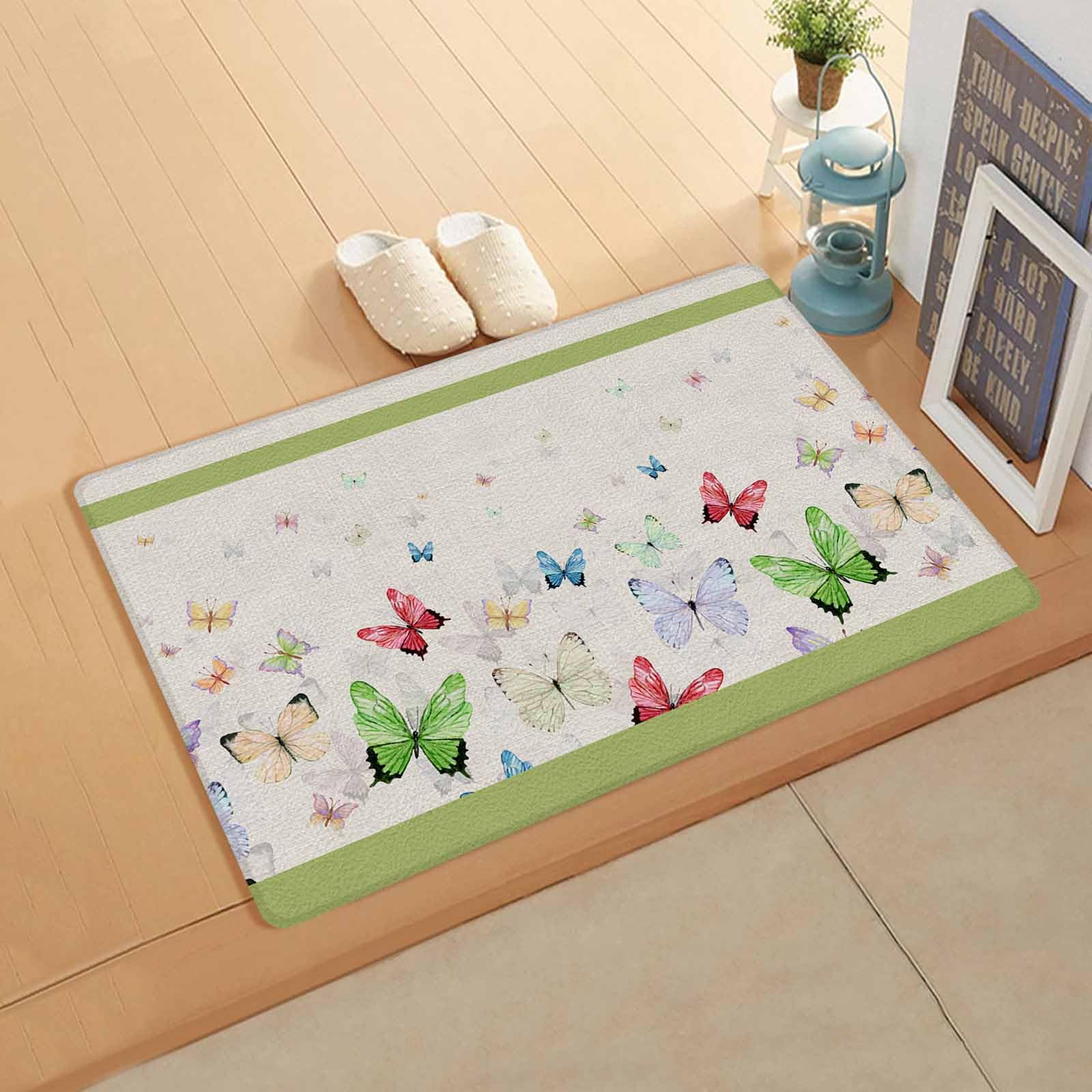 Vintage Beige Antifatigue Kitchen Bath Door Mat Cushioned Runner Rug,Washable Welcome Floor Sink Mat,Waterproof & Non-Slip Standing Doormat for Kitchen,Green Animal Fantasy Dream Watercolor 18