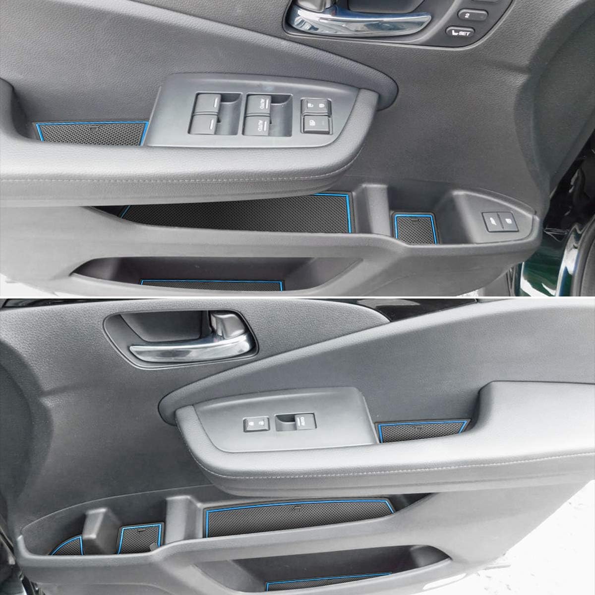 Auovo Cup Holder Door Mats for Honda Passport Accessories 2019-2023 Interior Custom Fit Door Compartment Center Console Anti Dust Mats Inserts (28pcs/Set) (Blue Trim)