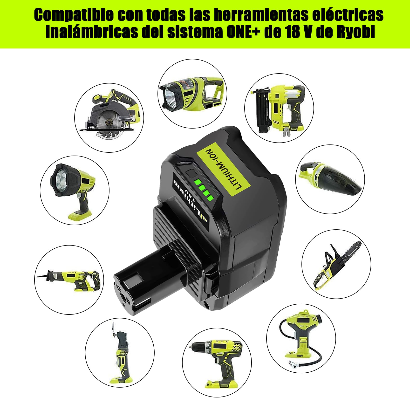 KUNLUN 2pcs 18V 5.5Ah Li-Ion Batería de Repuesto para Ryobi One+ RB18L50 RB18L40 RB18L25 BPL-1815 BPL-1820G BPL18151 BPL1820 P104 P105 P107 P108 Herramientas Inalámbricas