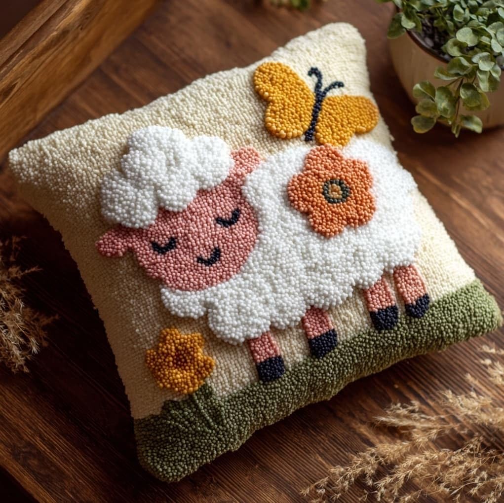 Axiangzik Sheep And Butterfly Latch Hook Pillow Kits For Beginners,
