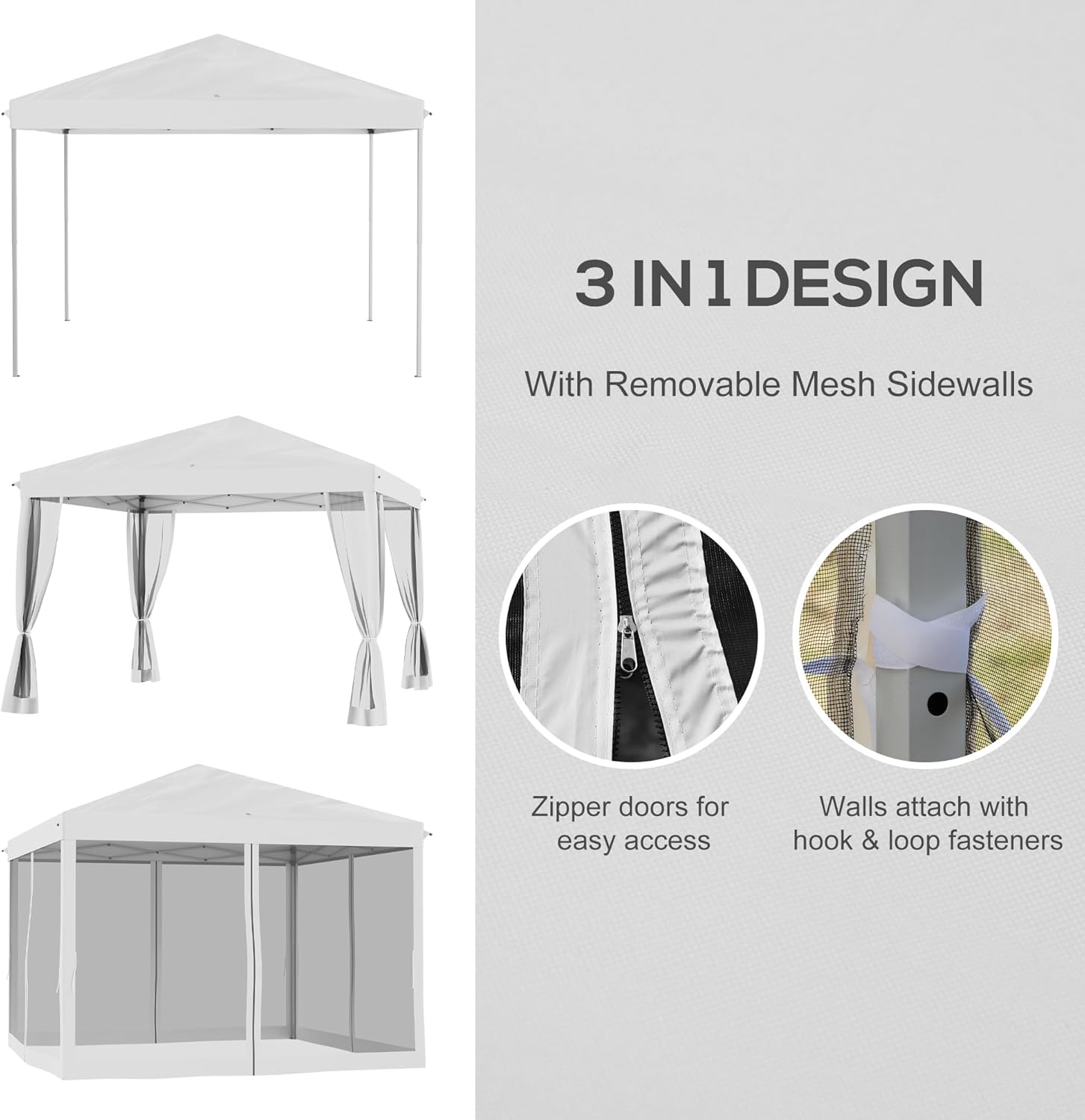 Outsunny 10' x 10' Pop Up Canopy Tent with Netting, Instant Gazebo, Screen House Room with Carry Bag, Height Adjustable, for Outdoor, Garden, Patio, Camping, Cream White