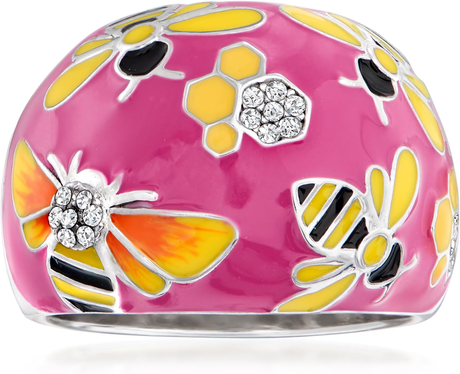 Ross-Simons 0.10 ct. t.w. White Topaz and Multicolored Enamel Ring in Sterling Silver