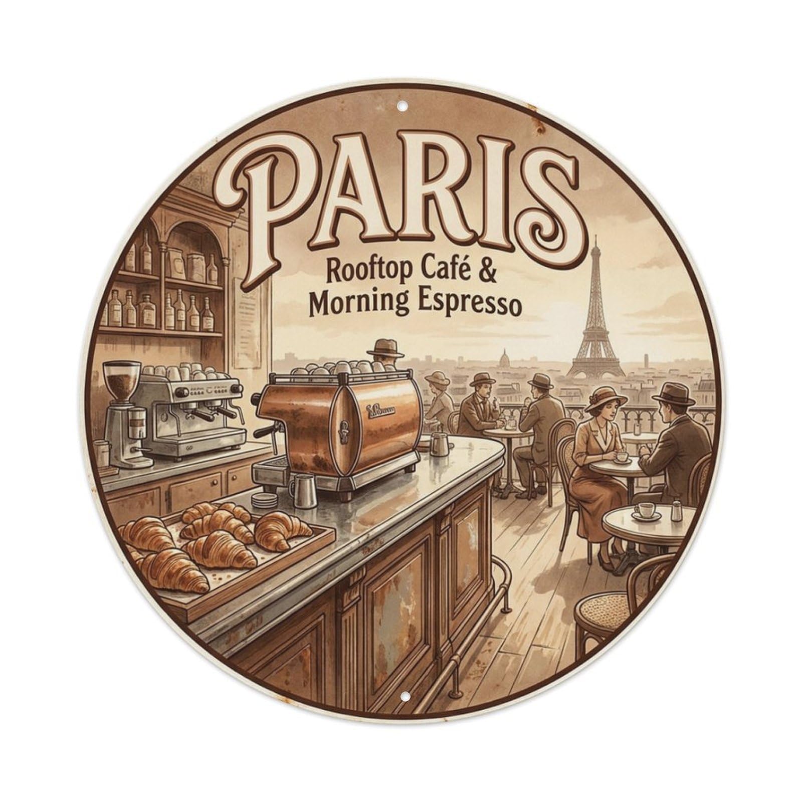 Rooftop Cafe Morning Espresso Paris Cuisine Travel City Metal Tin Sign