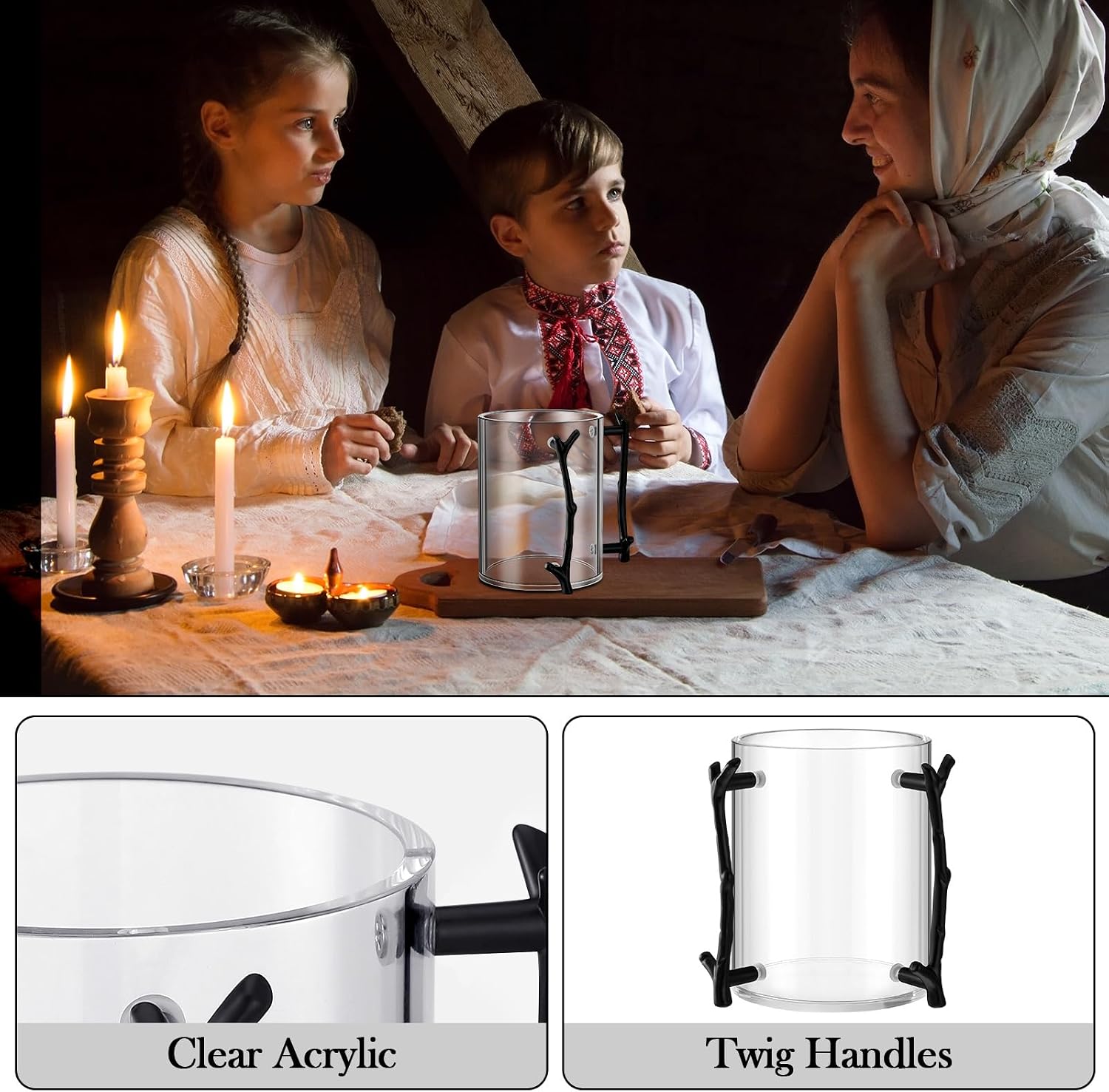 Dingion Judaica Hand Washing Cup with Dual Handles 5" Acrylic Clear Negel Vasser Washing Cup for Netilat Yadayim Jewish Ritual Kohanim(Black Handle)