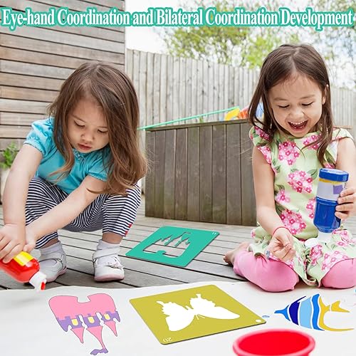 Miniatura 7 de LanMa 30 plantillas de dibujo para niños y niñas, plantillas coloridas de pintura de plástico de 8 x 8 pulgadas, tiza para acera