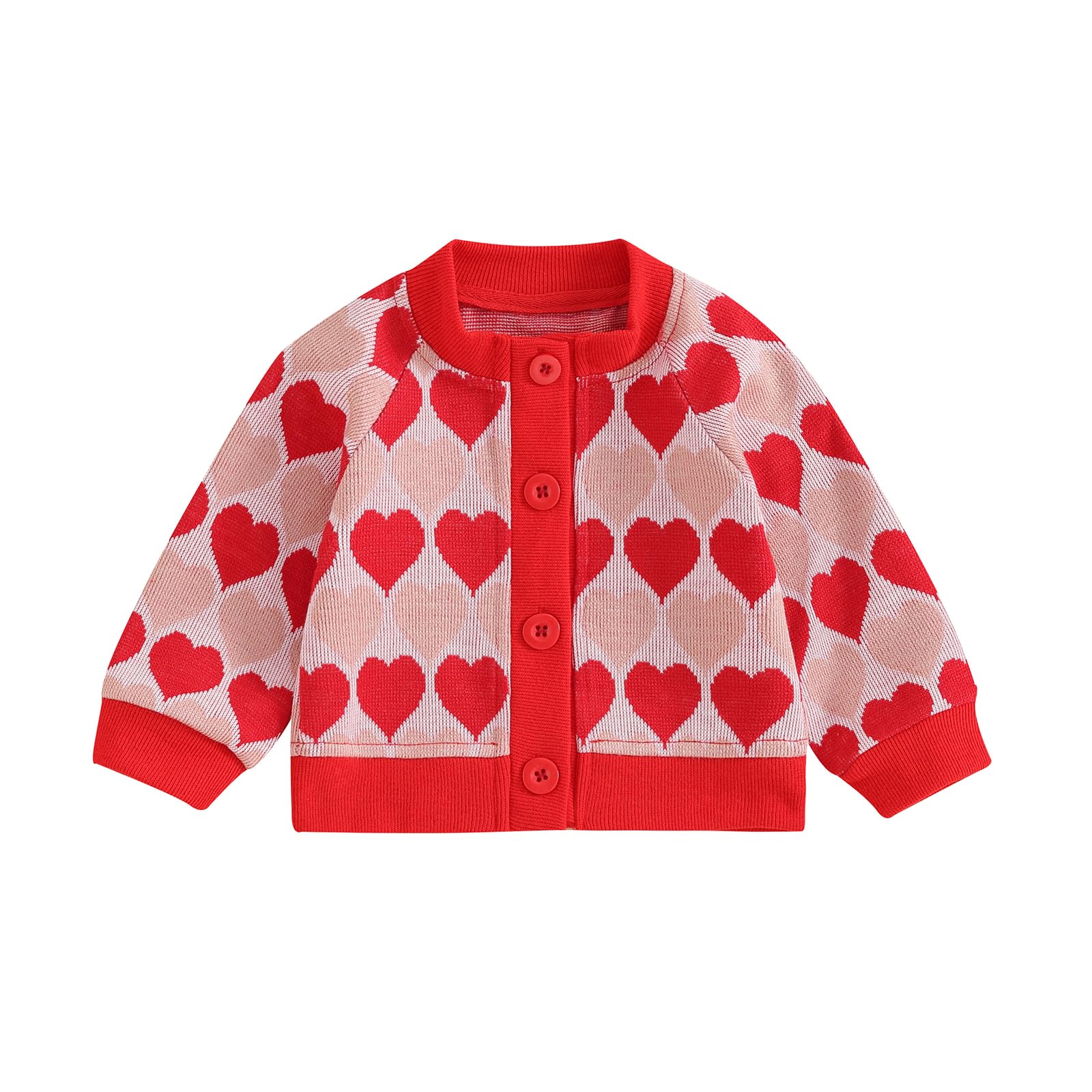 Infant Baby Girl Cardigan Heart Valentines Day Sweater Toddler Long Sleeve Button Knit Jacket Baby Girl Outfits (Red, 3-6 Months)