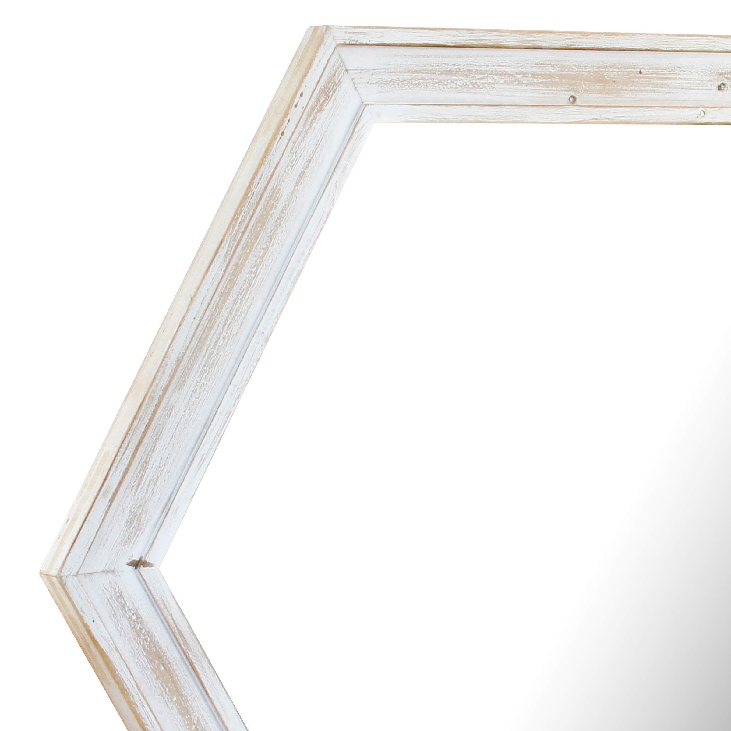 Stonebriar Specchio decorativo da parete esagonale da 61 cm, con cornice in legno verniciato bianco consumato e staffa per appendere