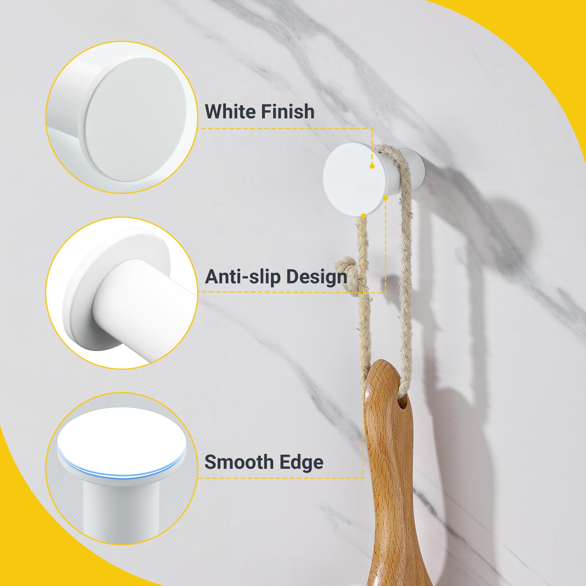 SAYAYO Coat Hooks Wall Mounted 4PCS White Door Hooks for Hanging Towels Wall Hook SUS304 Stainless Steel Heavy Duty for Bathroom Home to Hang Clothes Keys - Image 3