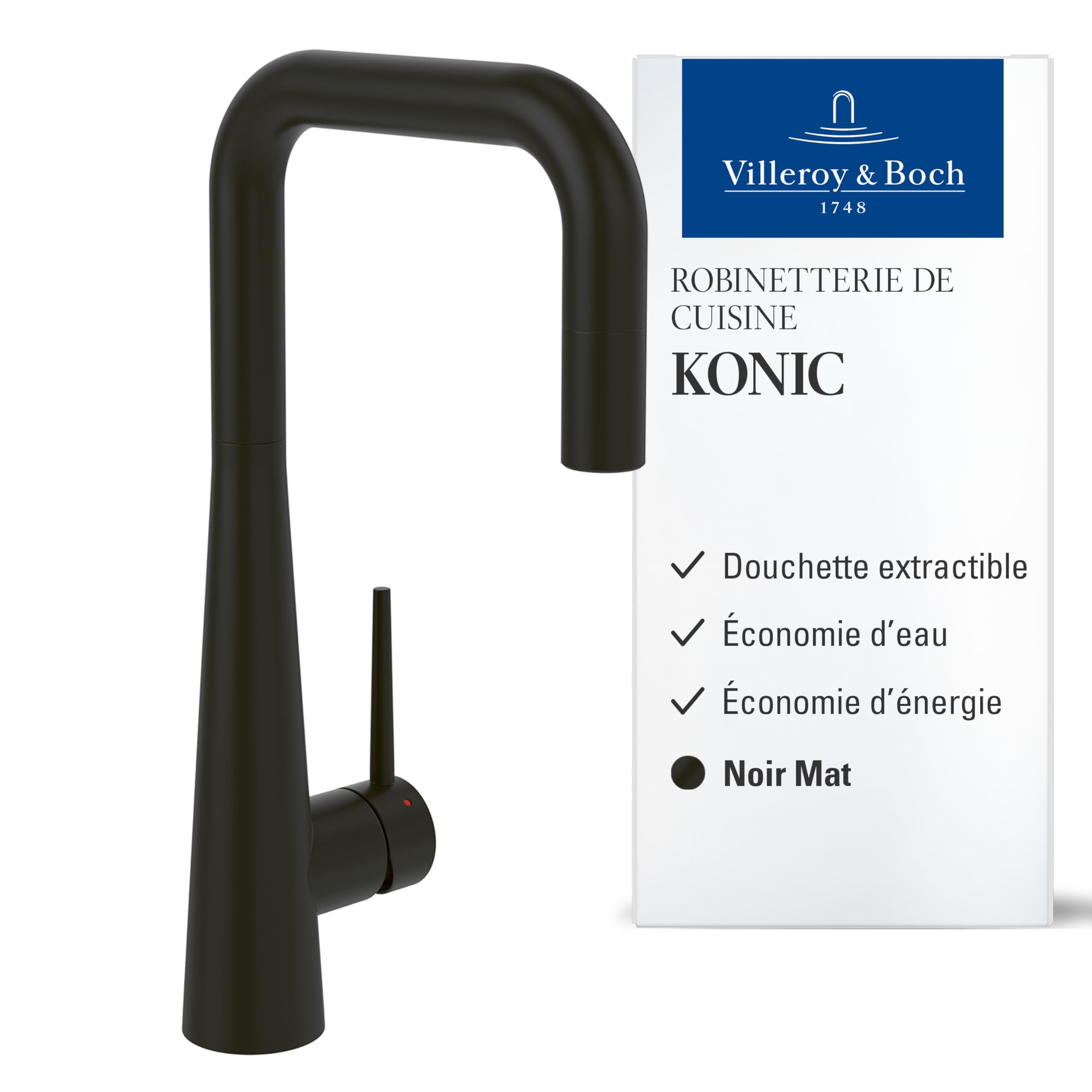 Mitigeur noir mat Villeroy & Boch Konic pour sublimer votre îlot central