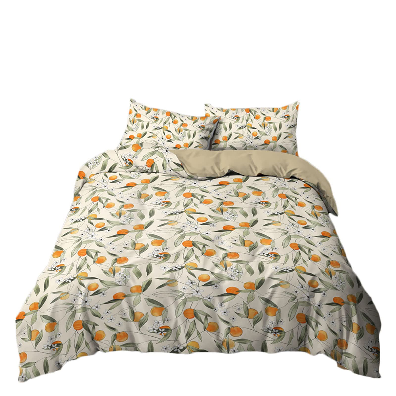 Meiju-Shop Men's Orange Leaves Meiju Duvet Cover Set 3 Piece For Single Double Super King Size Bed, 3D Flower Leaf Printed Bedding Set Microfibre Bed Set With Quilt Case And Pillowcases 50X75cm (,200X200cm)