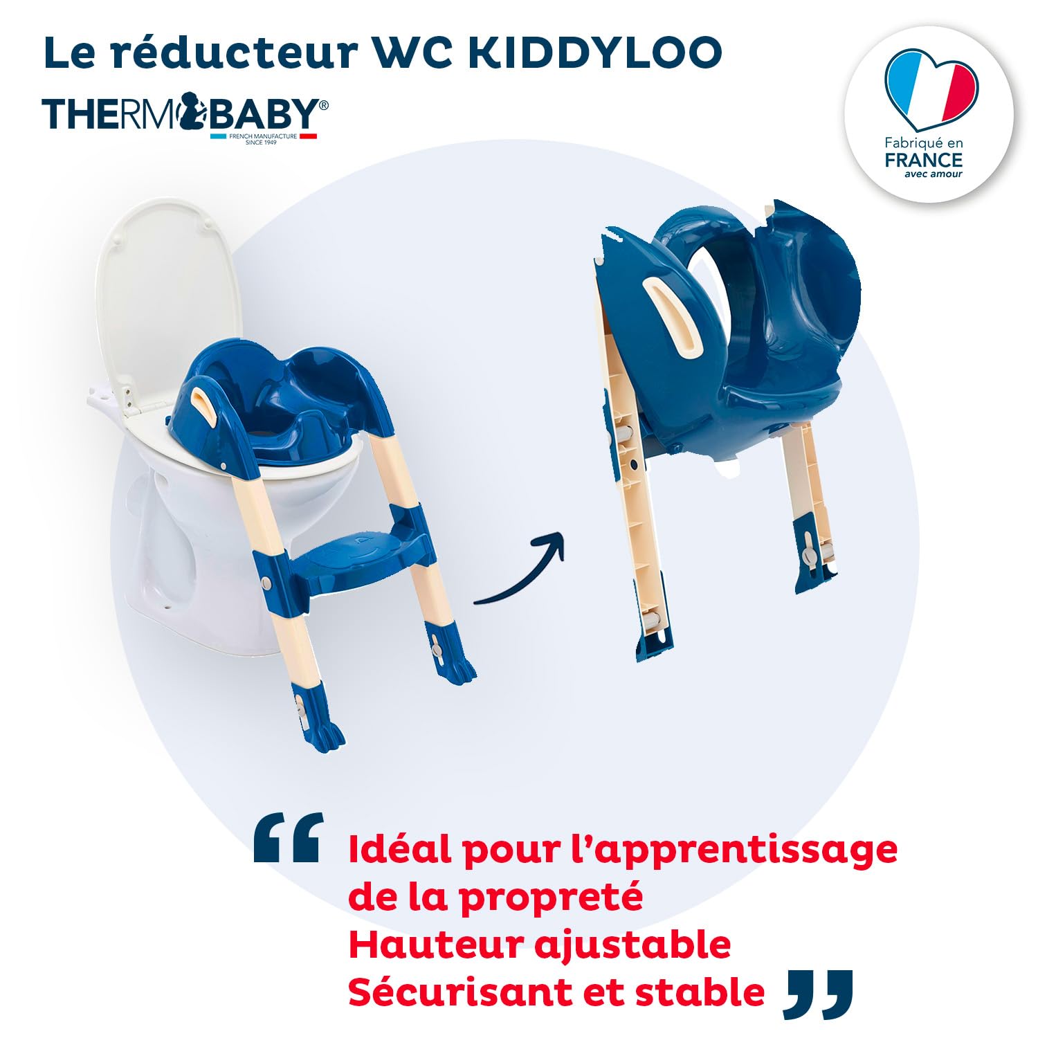 THERMOBABY - Riduttore WC per bambini - Kiddyloo - Intelligente, giocoso e igienico - Piedi regolabili - Gradino antiscivolo - Pieghevole e compatto - A partire dai 18 mesi - Made in France-Blu Oceano