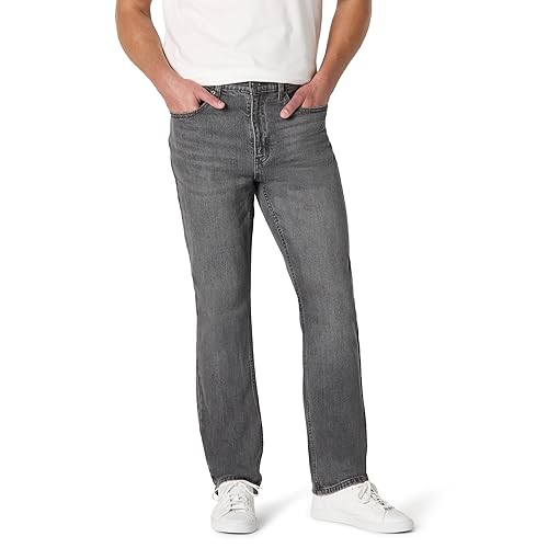 Amazon Essentials Jeans Taglio Dritto Leggermente Elasticizzati Uomo, Lavaggio Grigio, 36W / 28L