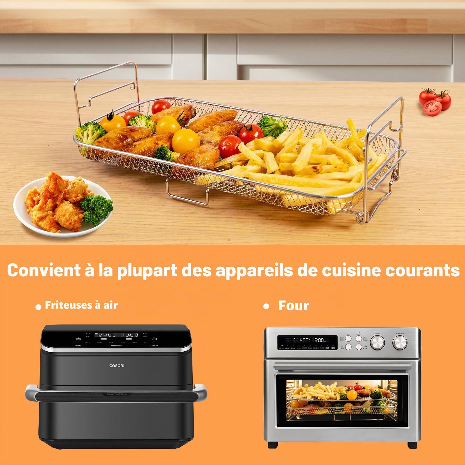 ENSINE Accessoires Air Fryer pour Ninja Foodi FlexDrawer 10,4 L AF500EU, Grille Air fryer Compatible COSORI TWINFRY Dual Blaze 10L – Racks Airfryer 2-en-1 Empilables, Double Niveau, Inox Durable