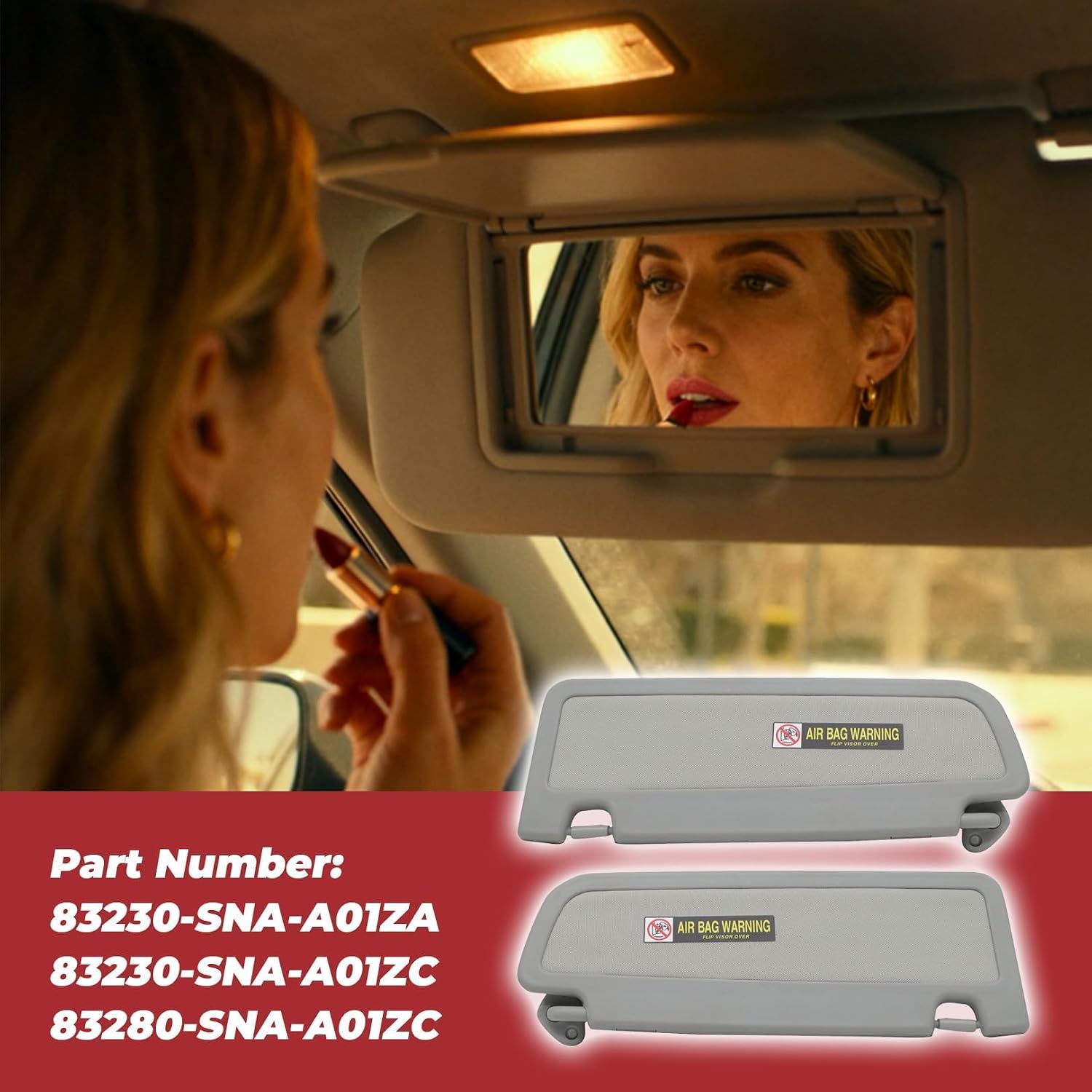 Nakkaa Pair Gray Sun Visor Compatible with Civic 2006-2011 83230-SNA-A01ZA | Left Driver&Right Passenger Side 83230-SNA-A01ZC Sunshade