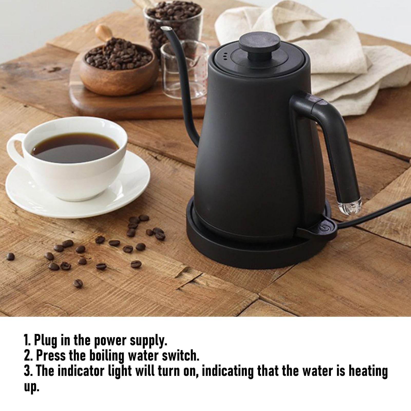Haofy Bollitore Elettrico, capacità 1 Litro Collo di Cigno Bollitura Rapida Mano Design di Versamento Preciso Acciaio Inossidabile Strumento di Preparazione Versatile per caffè Tè (Spina europea 220