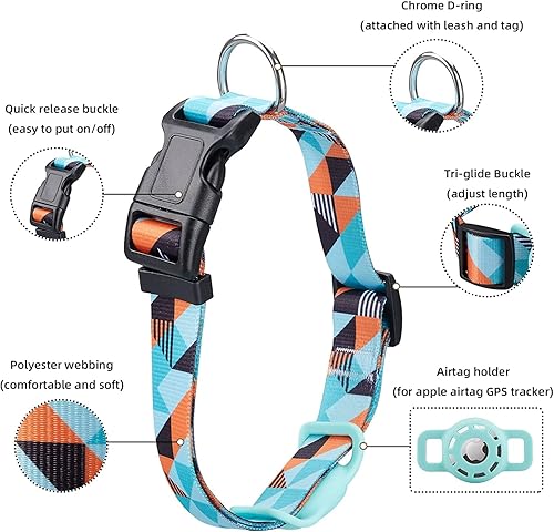 Miniatura 88 de Collar reflectante AirTag para perro, compatible con Apple AirTag, collar de nailon para cachorros y gatos con soporte de silicona AirTag