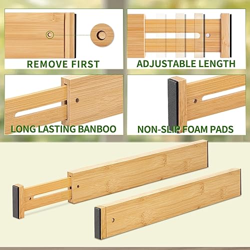 Miniatura 3 de 6 separadores grandes de bambú para cajones, organizadores de madera ampliables de 17 a 22 pulgadas para cocina, oficina, tocador, dormitorio, ropa