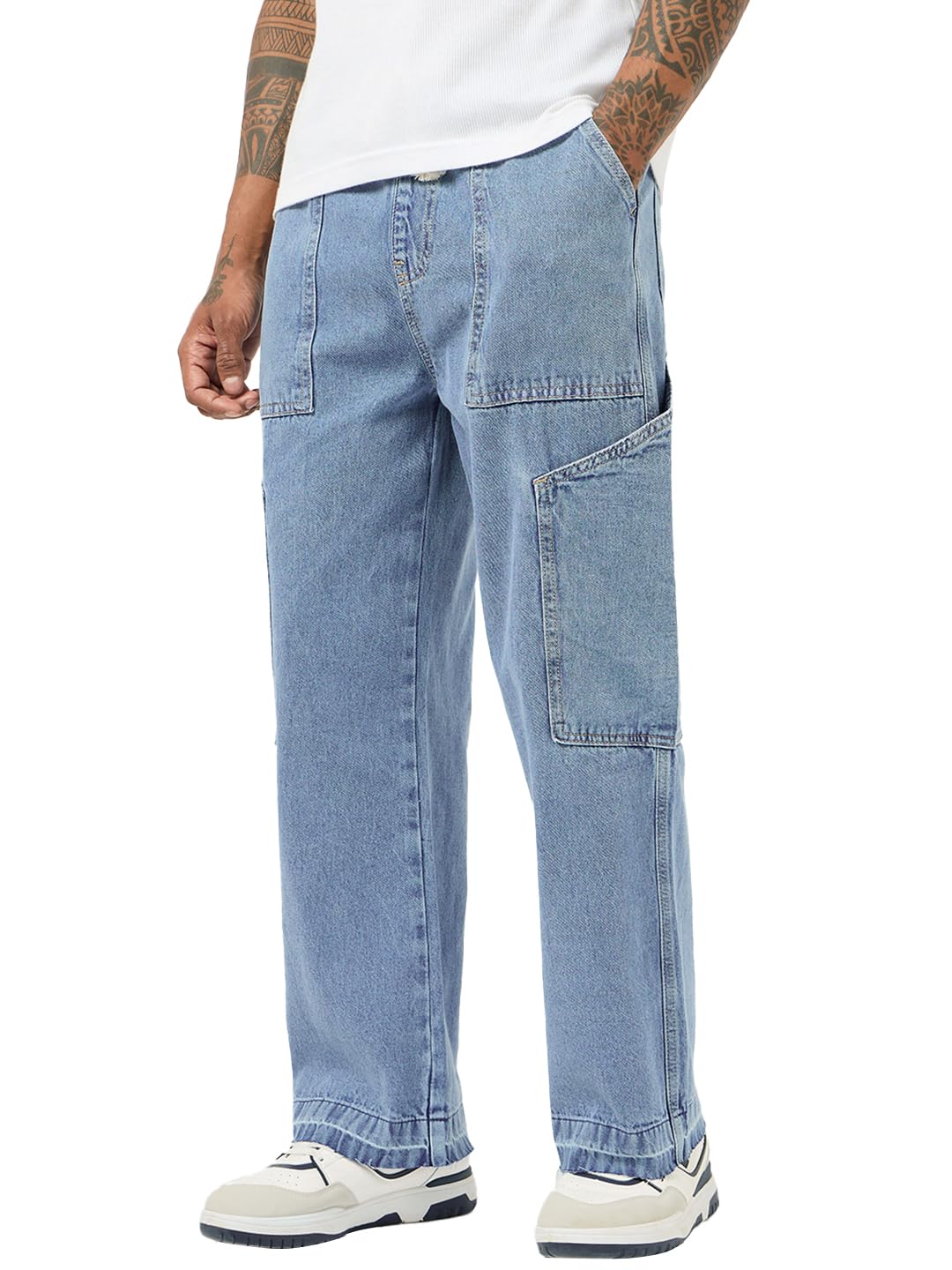 bewakoof Men's Washed Straight Fit Pure Cotton Cargo Jeans-picture-54