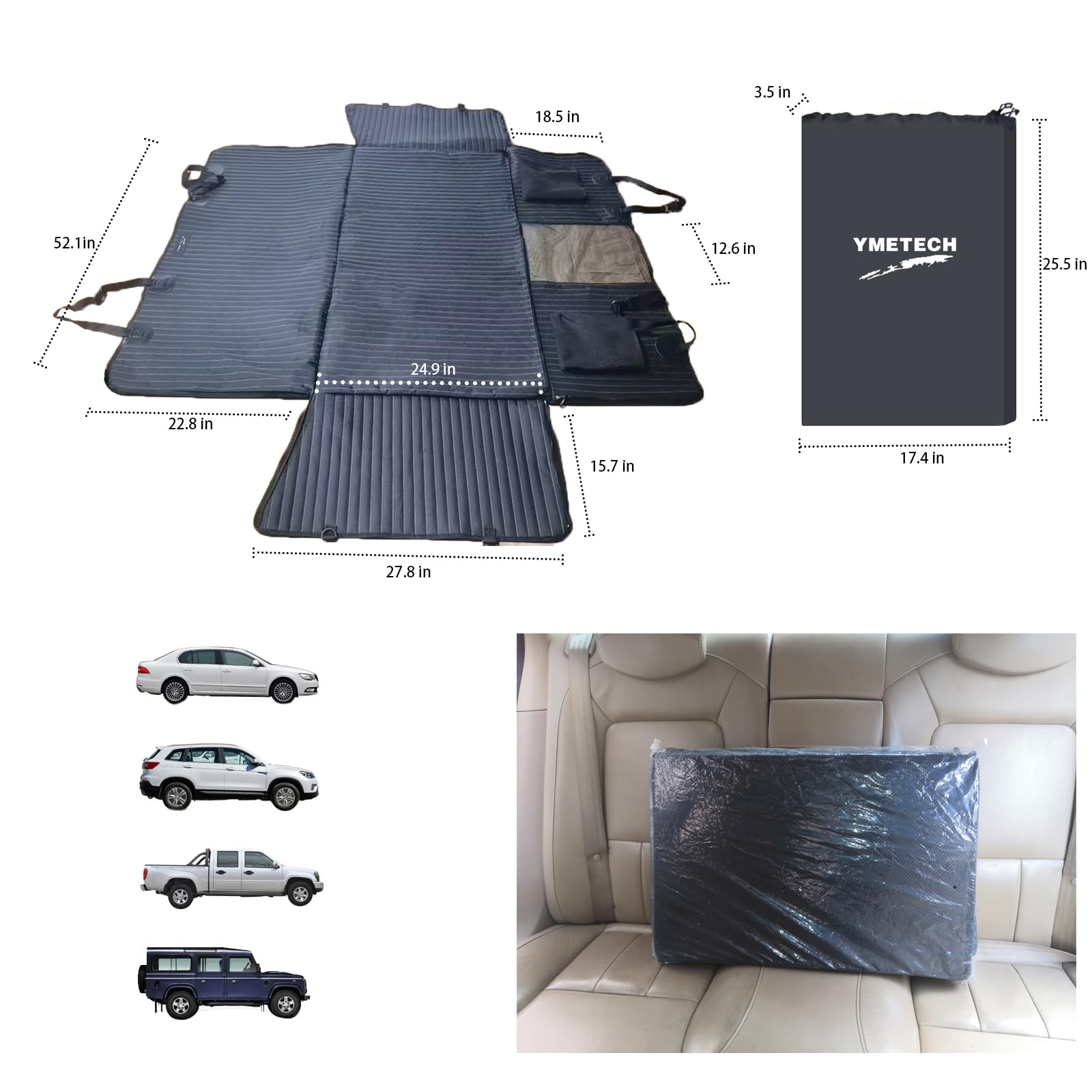 Back Seat Extender for Dogs, Dog Car Seat Cover, Back Seat Bridge Gap Filler, Non-Inflatable Car Camping Mattress Bed, Dog Hammock for Truck SUV (Grey) - image 7