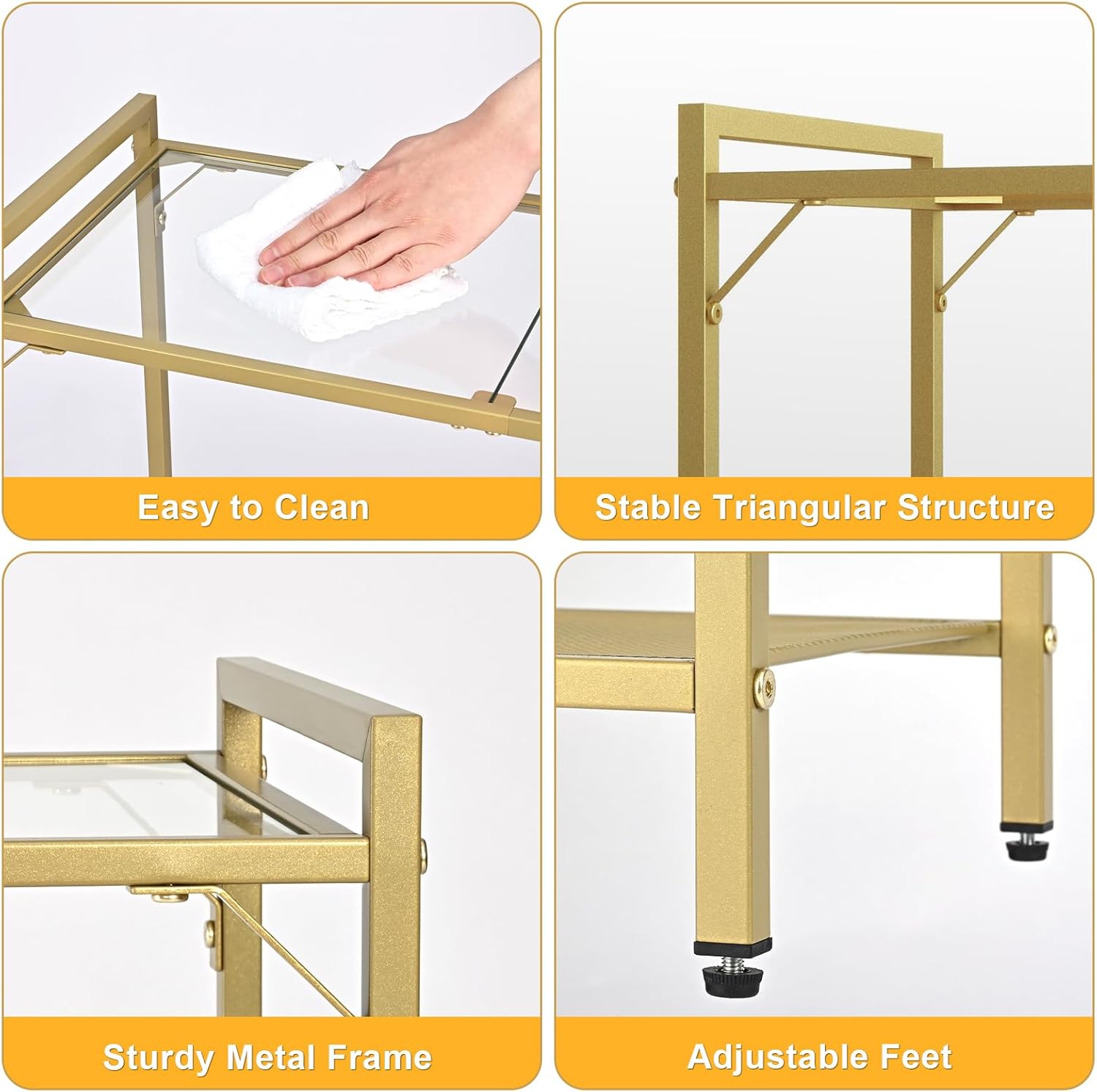 Livofloral 40.6" Narrow Console Table with 3 Storage Shelves, Hallway Table for Entryway, Tempered Glass Console Table, Modern Console Table, Sturdy Sofa Table Behind Couch, Easy Assembly, Gold