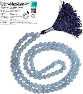 JAZZEEL Natural Aquamarine Gemstone Tasbih with 100 Beads 8mm Islamic Prayer Healing Crystal Misbaha for Meditation Spiritual Healing Muslim Gift for Men Women Calming Stone