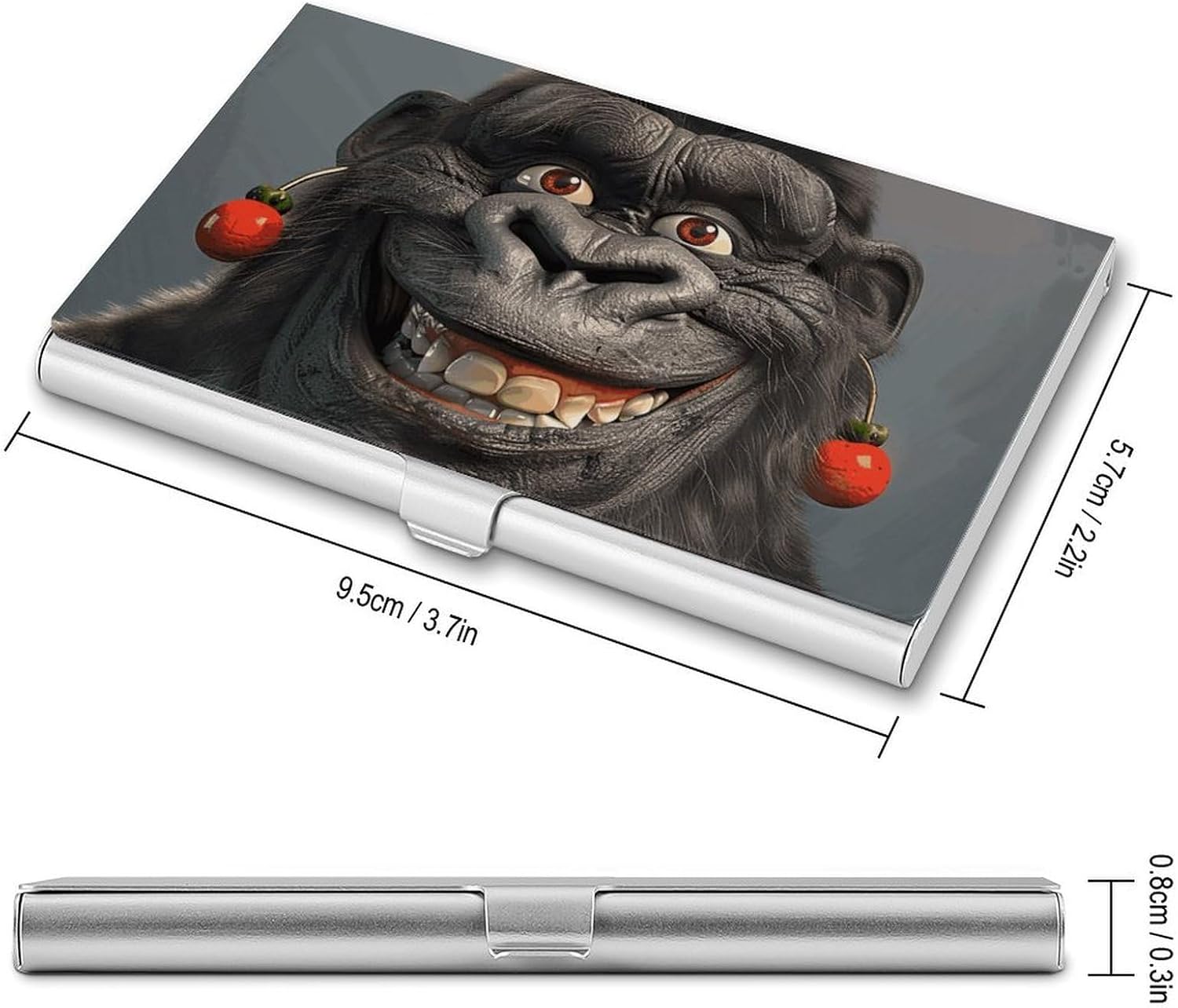 Smiling Gorilla Photo Business Card Case Metal Slim Business Card Holder Professional Name Card Holder Pocket Metal Case Business Card Wallet Pocket Wallet Name Card Case for Women Men