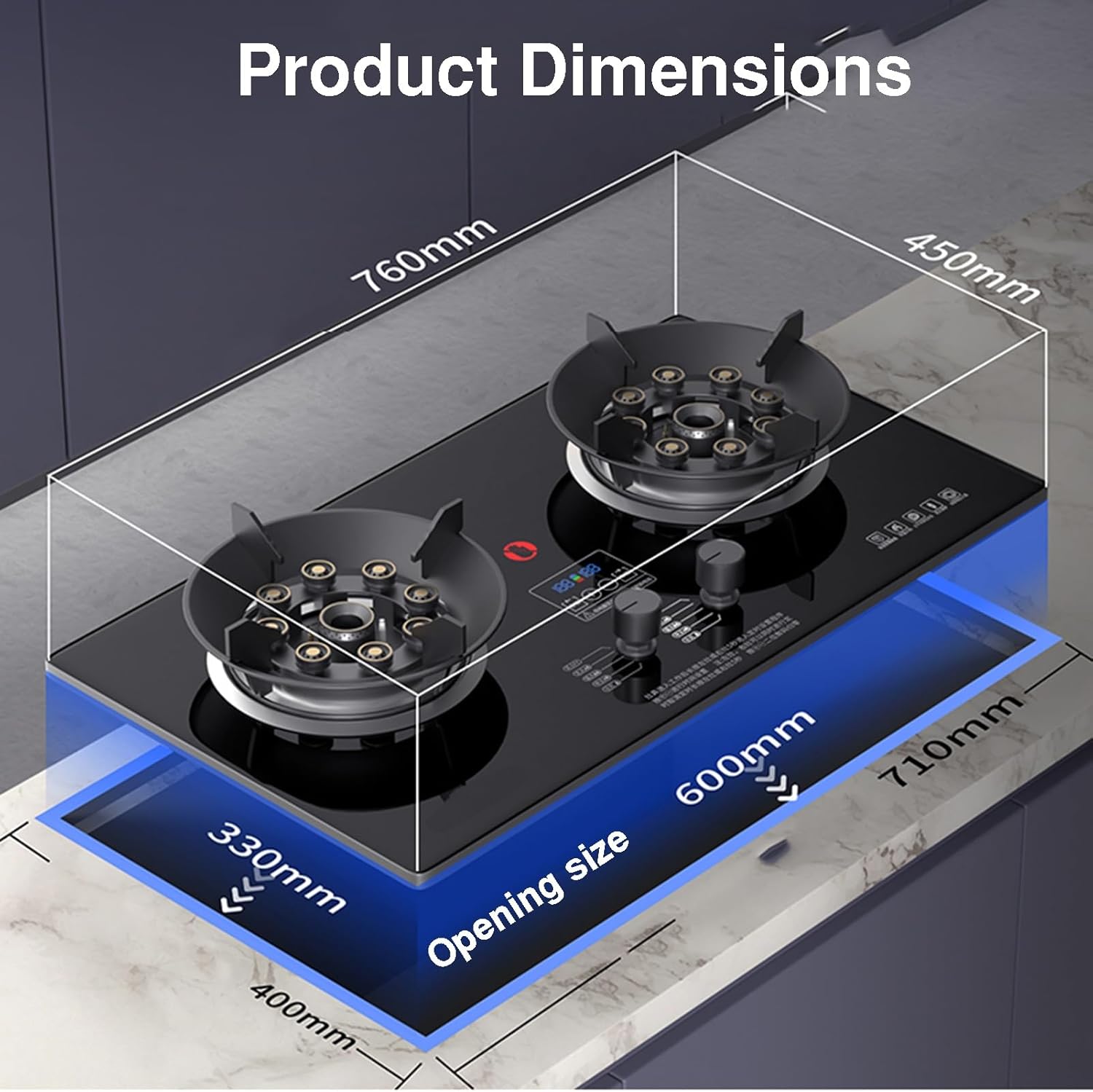 Portable Double Burner Gas Stove,5.2KW 9-cavity Countertop,LPG/Natural High-Power Cooktop,180-minute Independent Timer and Flame Failure Protection(NG)