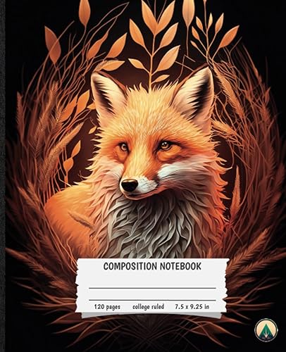 Composition Notebook - Fox 7.5x9.25 inches, 120 College Ruled Pages Animals Collection For School, College, Office, Sketching, Hobby, Work