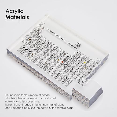 Miniatura 3 de Mesa periódica grande con elementos reales en el interior, mesa periódica acrílica de 8 pulgadas con 83 muestras de elementos reales, decoración de