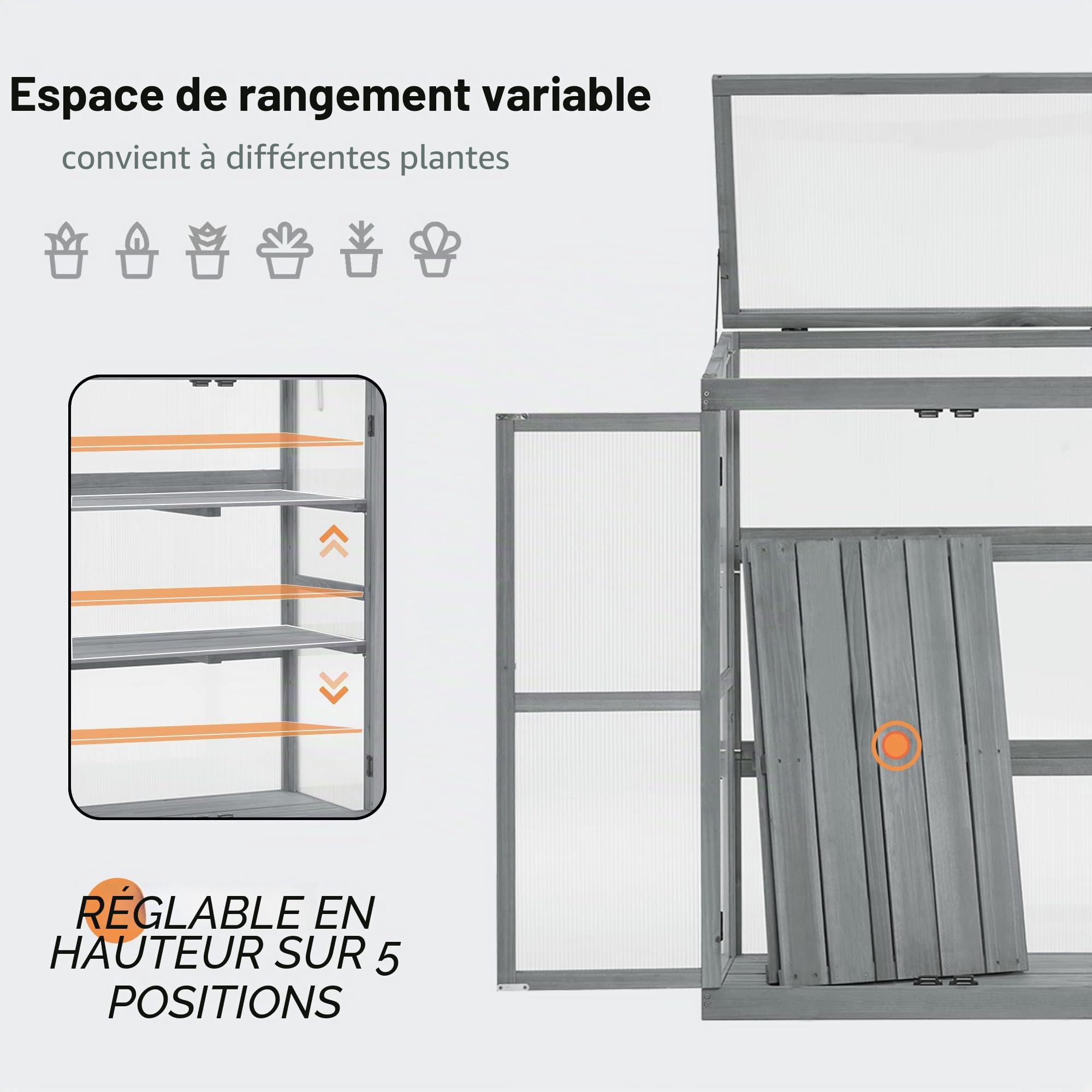 M MCombo 0760 Serre en Bois pour Balcon et Jardin, Petite Serre Greenhouse, résistante à l'hiver (Gris)