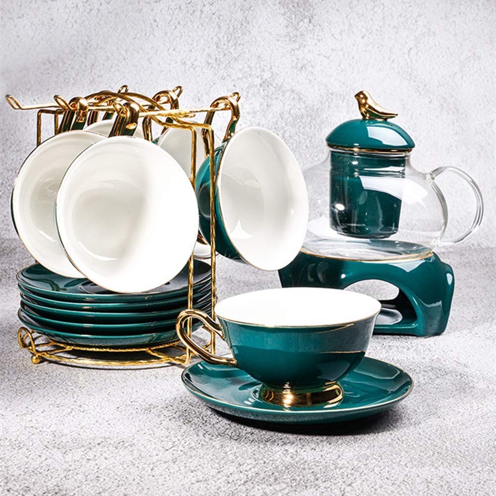 XINGYU Zestawy do herbaty w stylu europejskim glazurowana porcelana serwis do kawy i herbaty z 6 częściami filiżanek i 6 spodkami popopołudniową herbatą naczynie do picia zestaw do kawy do domu