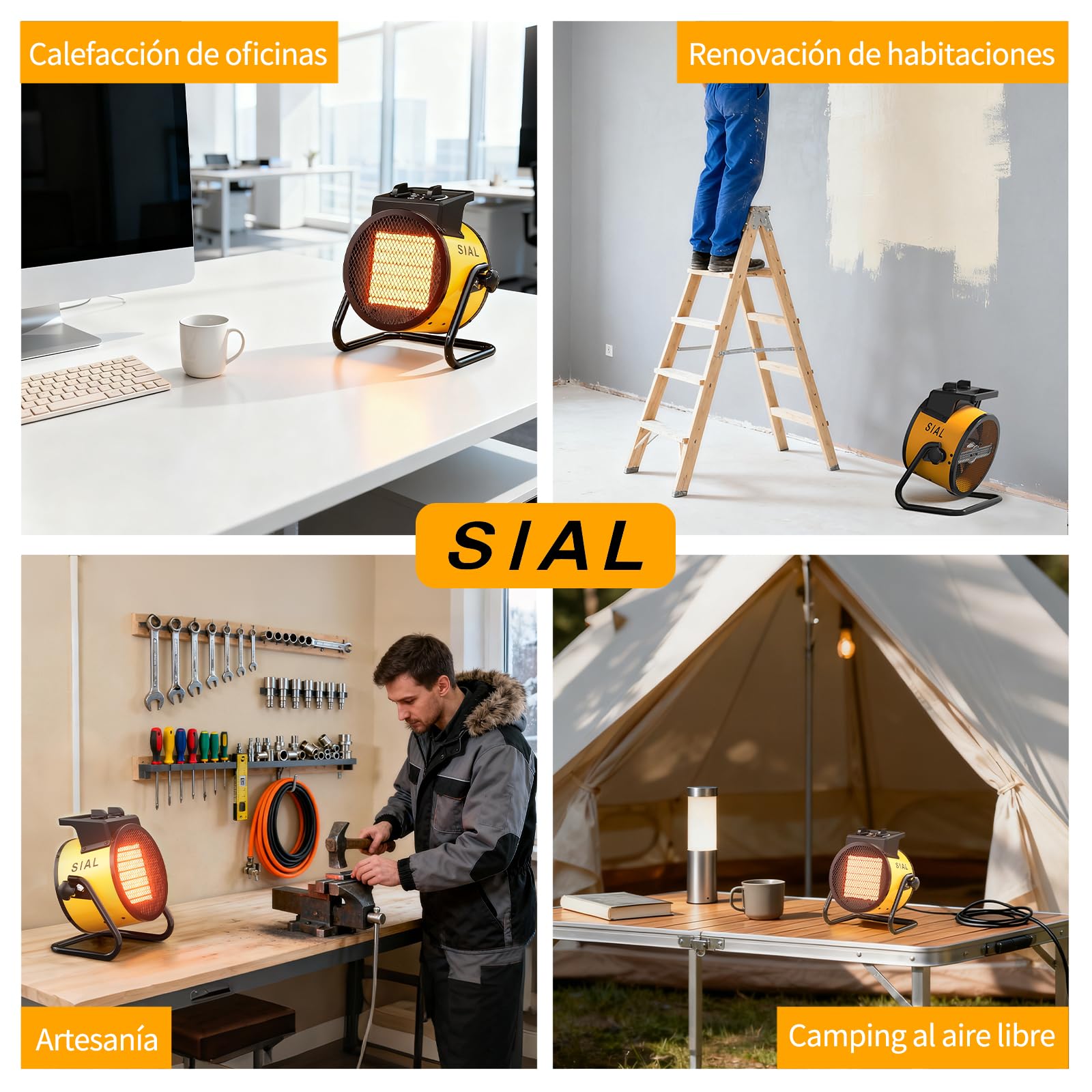 SIAL Calefactor Cerámica 3000 W - Radiador Electrico - Bajo Consumo - Calefacción Industrial - Calor Rápido 3 Segundos - Apto Para Oficinas, Baños, Talleres(Amarillo)