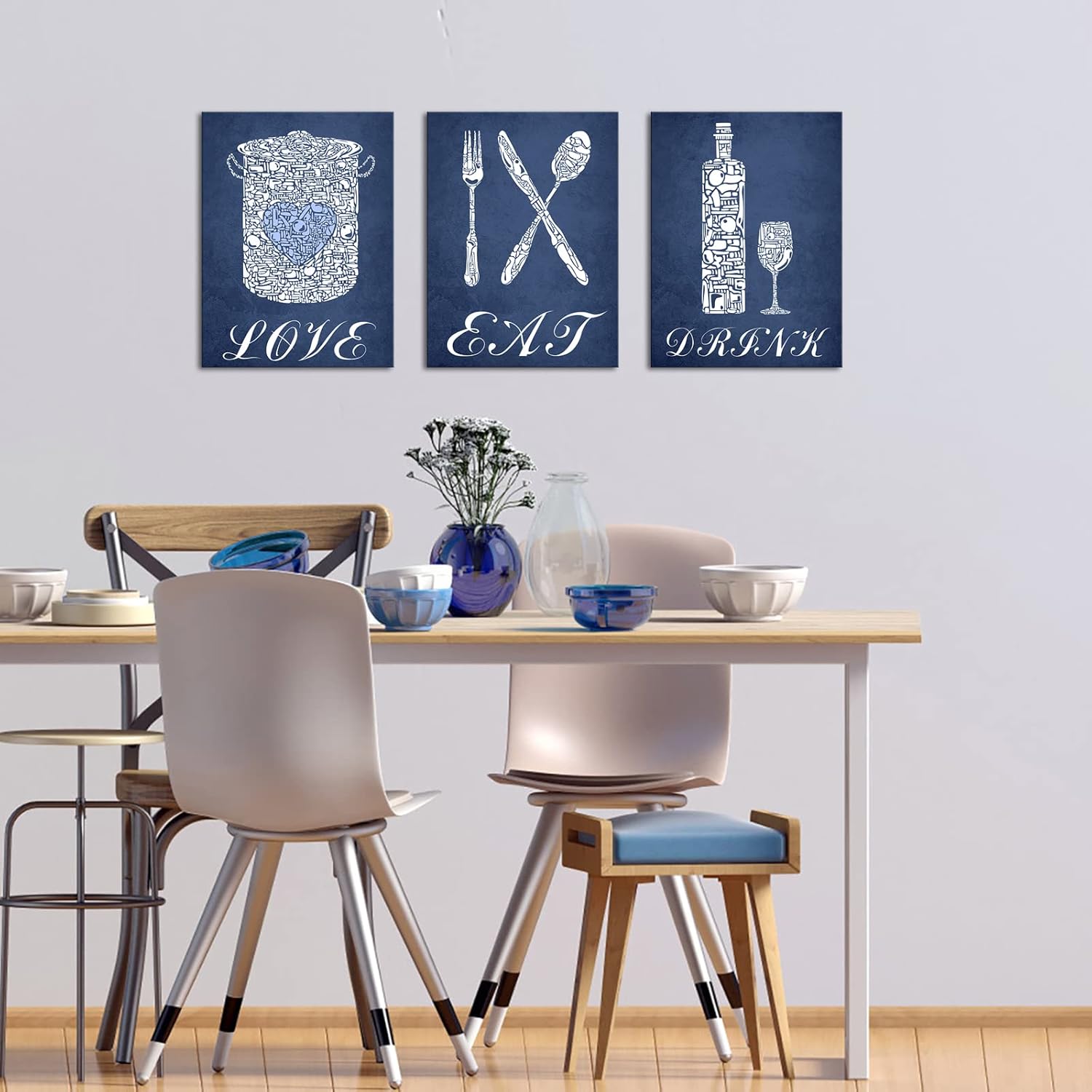 sechars Navy Blue Kitchen Decor Kitchen Accessories Eat Sign Wall Art Modern Blue Dining Room Decorations Pictures Ready to Hang