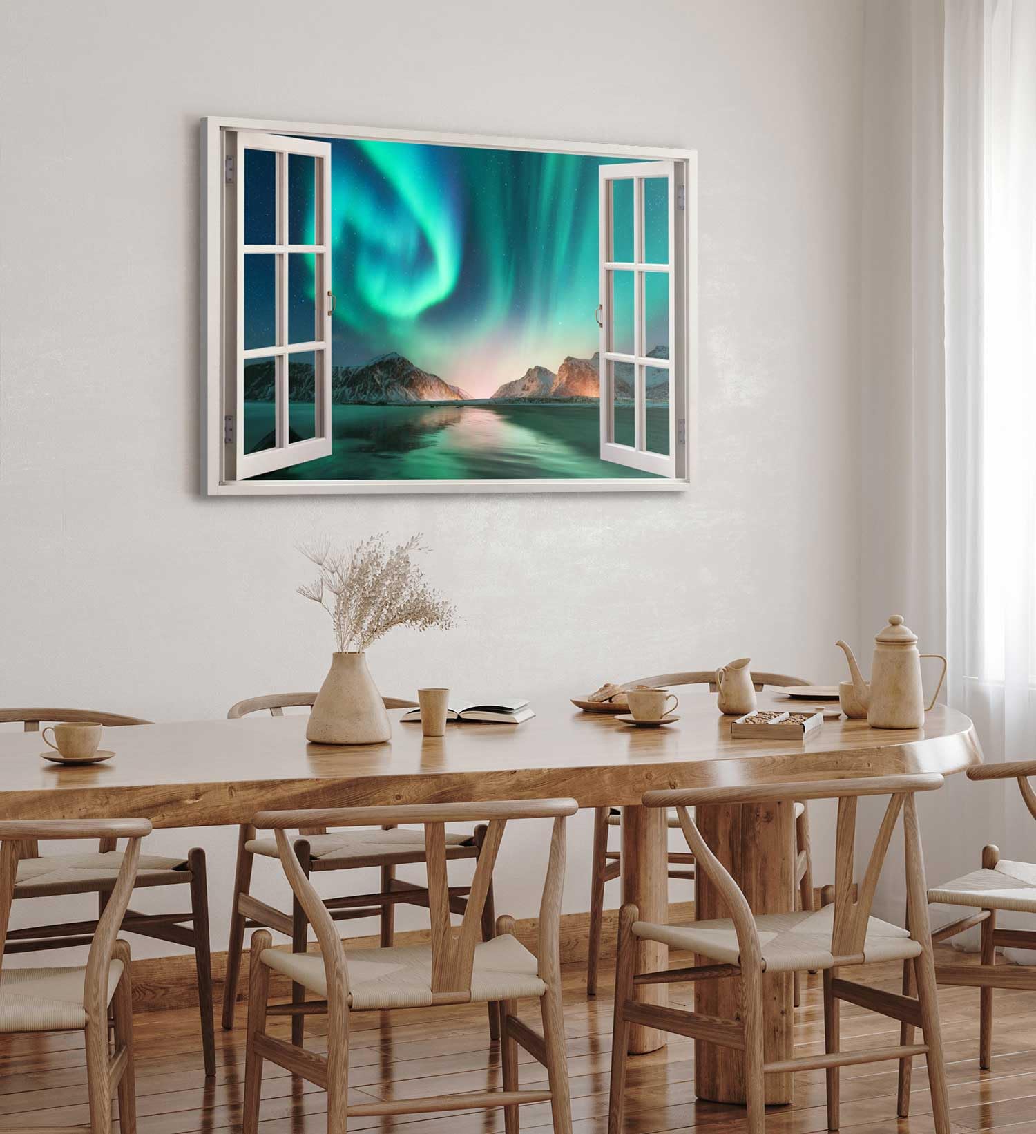 Paul Sinus Wandbild 120x80cm Fensterbild Polarlichter Astrofotografie Nachthimmel Berge Grün