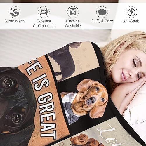 Miniatura 4 de Manta de perro Dachshund para niñas y niños, regalos de perro salchicha, manta para sofá cama, manta de franela suave y cálida para niños y adultos,