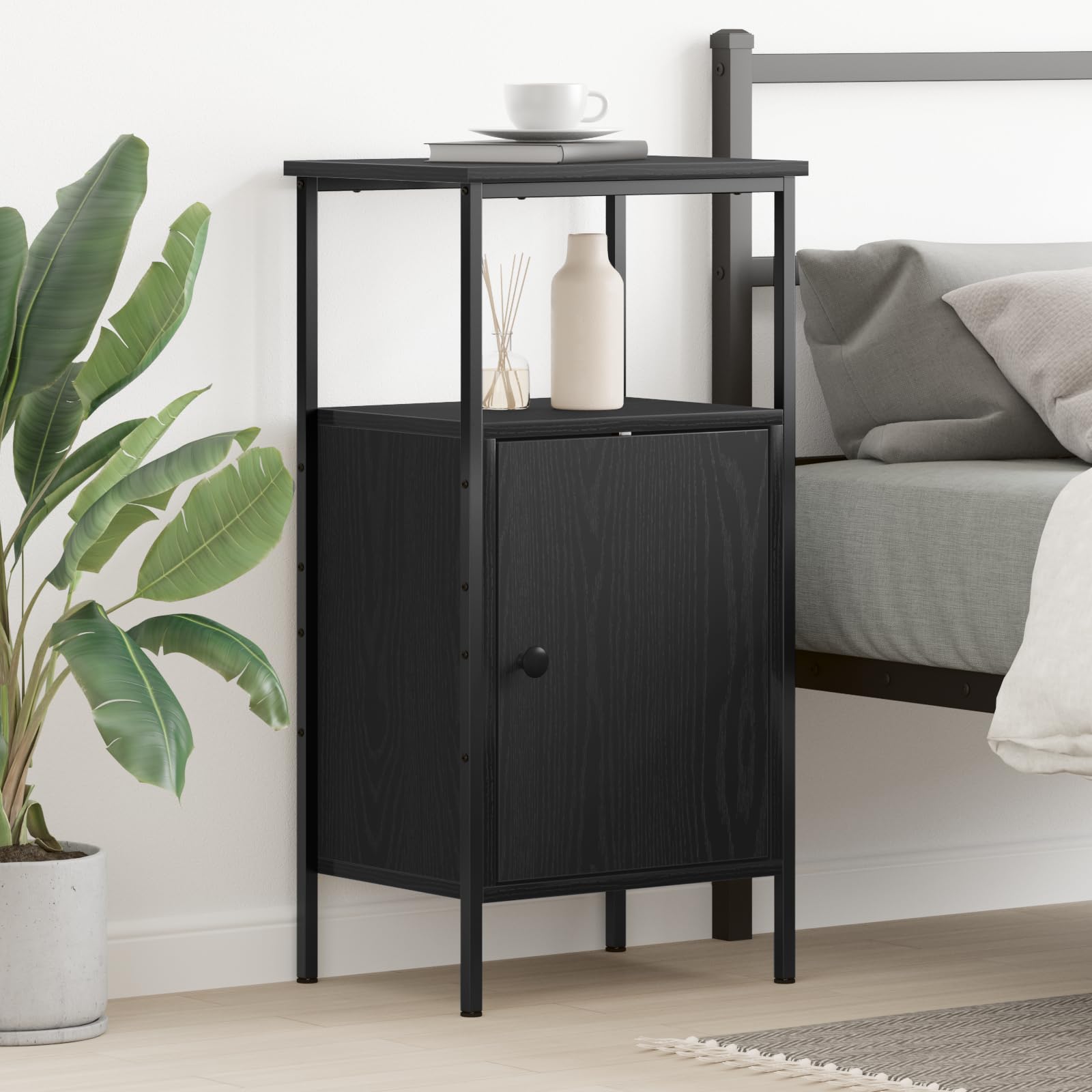 Table de chevet en chêne noir de 80 cm de haut pour en finir avec le désordre