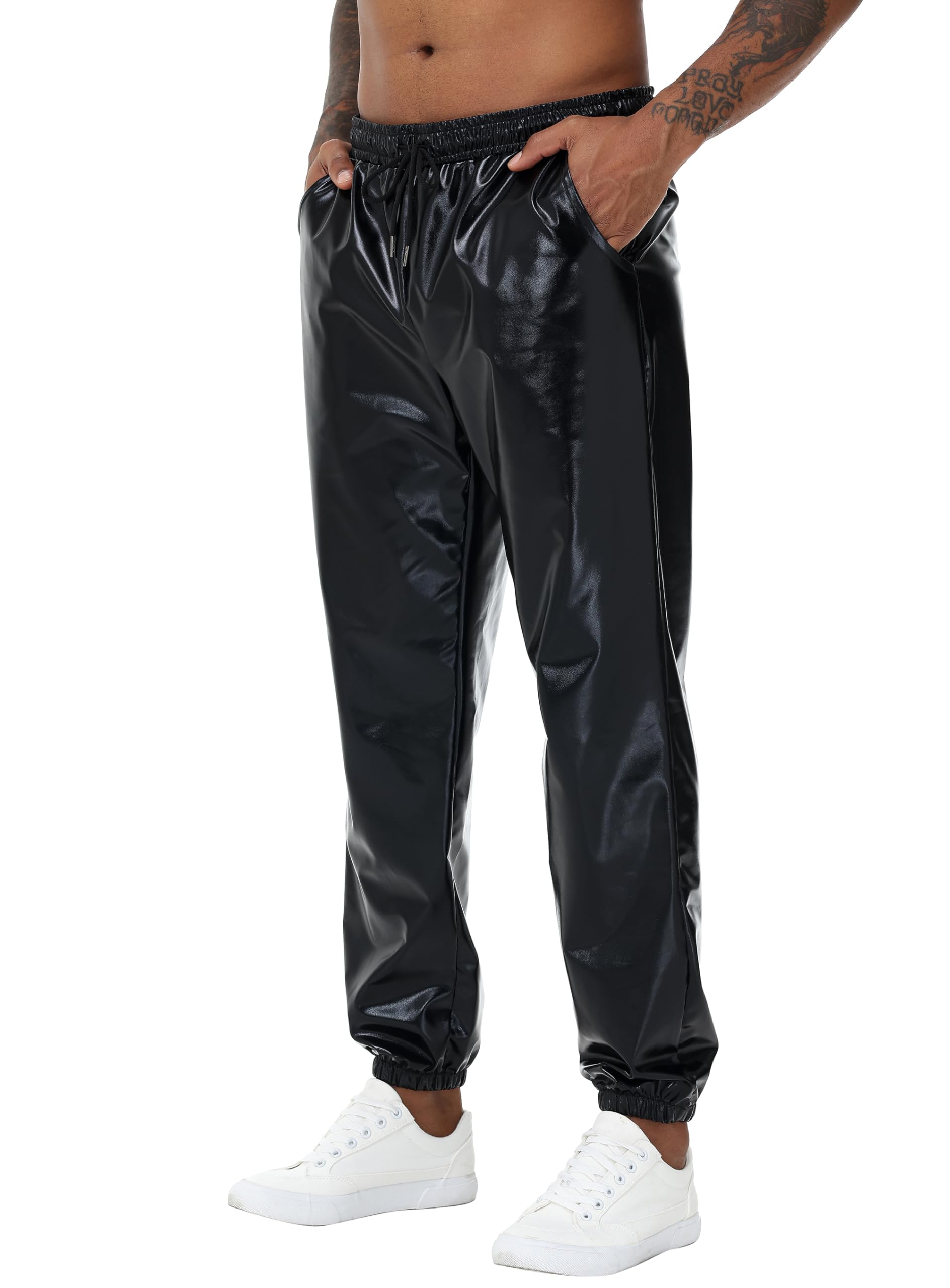NewL Pantalones Deportivos para Hombre, Color Plateado Brillante, metálico, Hip Hop, Discoteca, Fiesta, Festival, graduación, Ropa de Calle