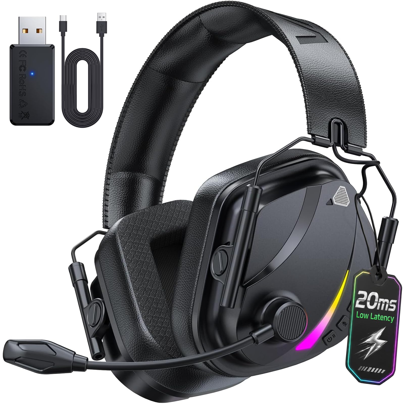Vakedy Wireless Gaming Headset with Mic for PS5 PS4 PC Switch, 50H Battery